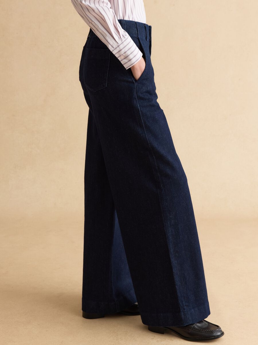 Pantaloni in cotone elasticizzato blu wide leg_3