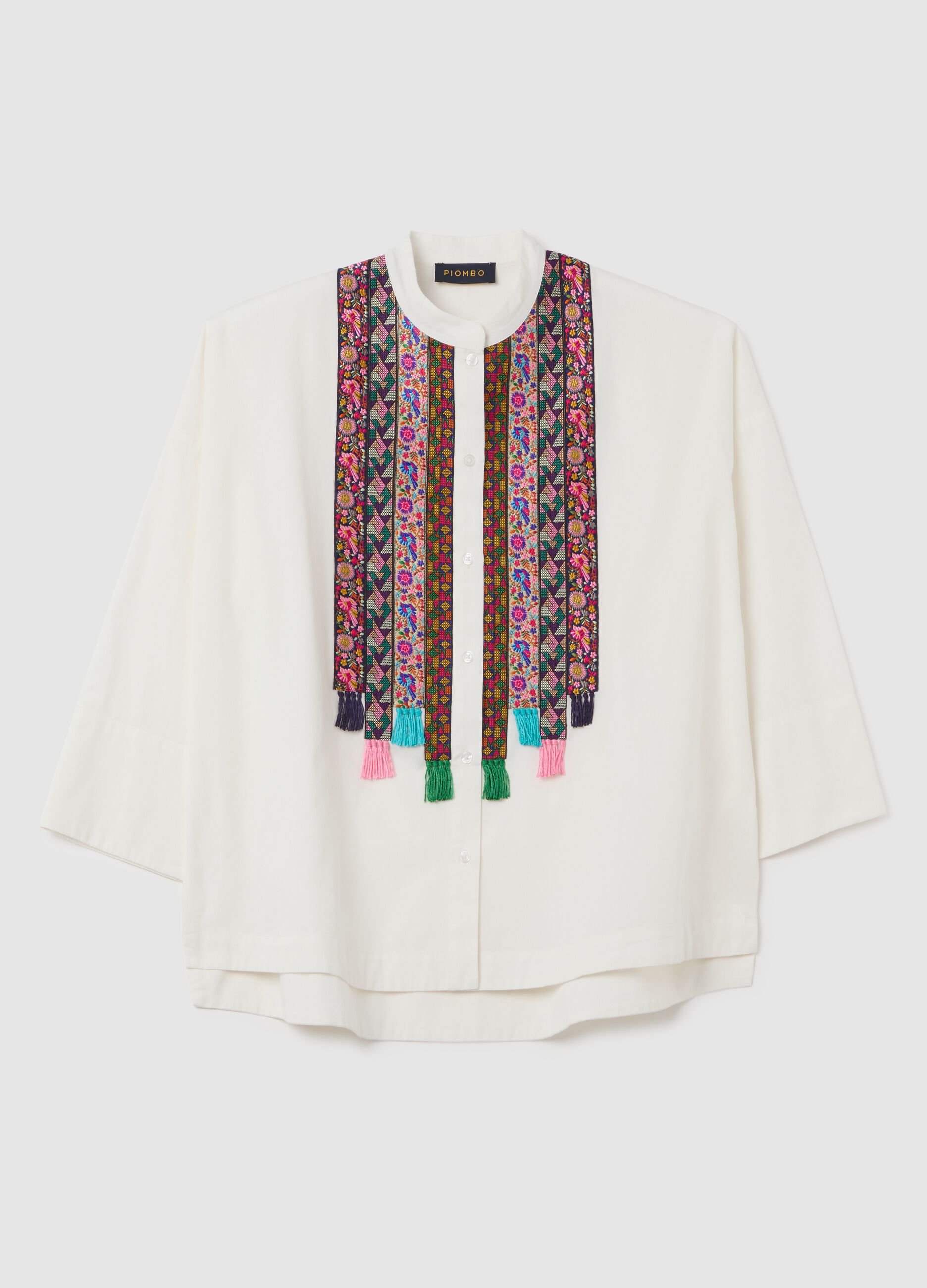 Camicia da donna in puro cotone multicolor regular fit con dettagli