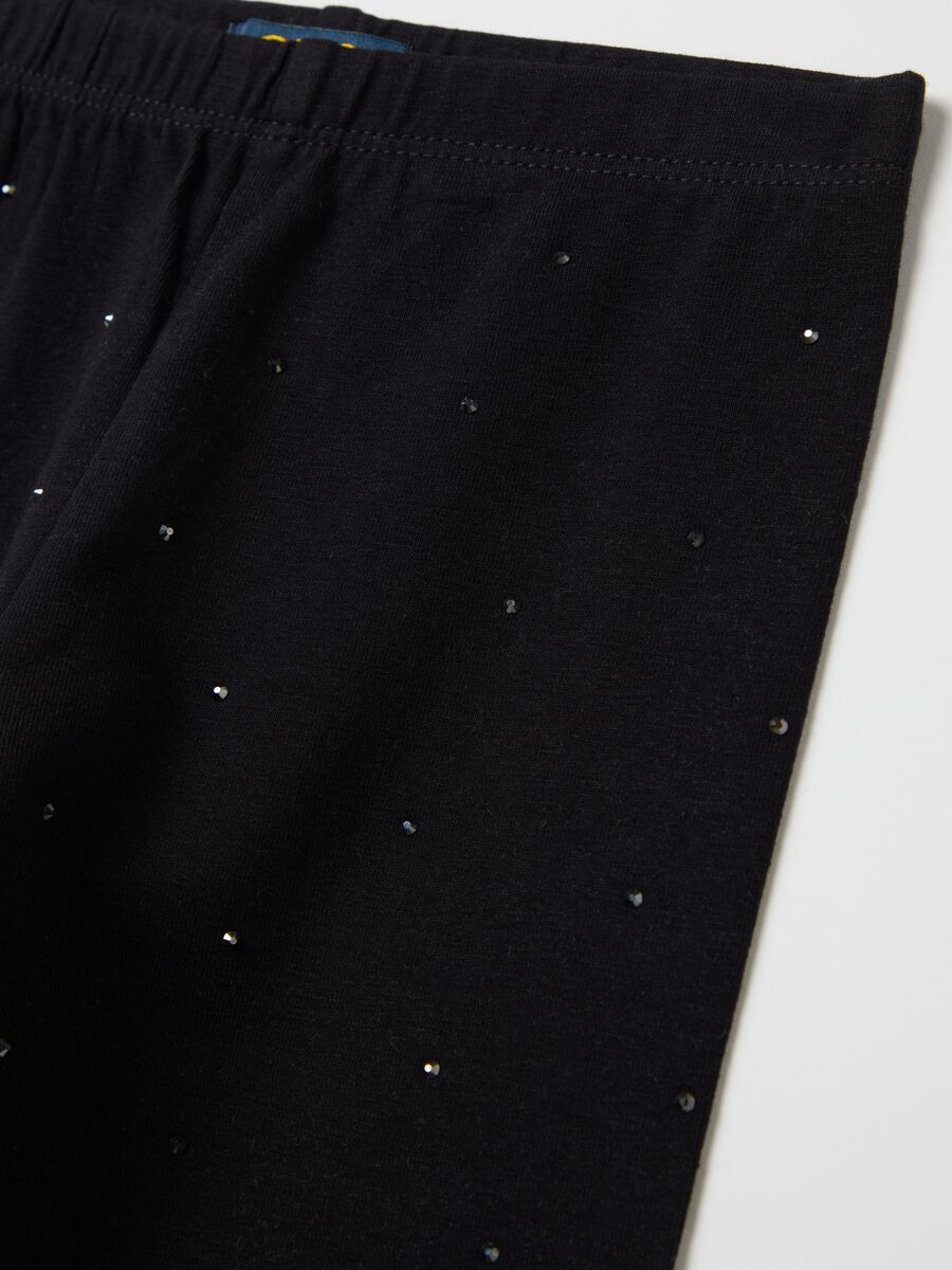 Black leggings in stretch cotton with diamantés_2