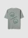 Boys' Green Pure Cotton Oversized Fit T-shirt with Skull_1