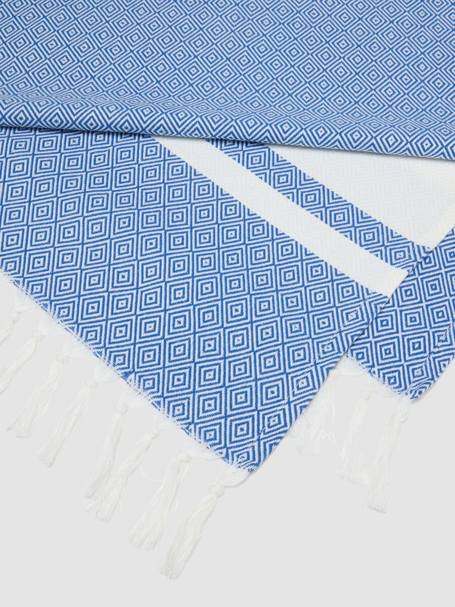 Blue pure cotton beach towel with fringes_2