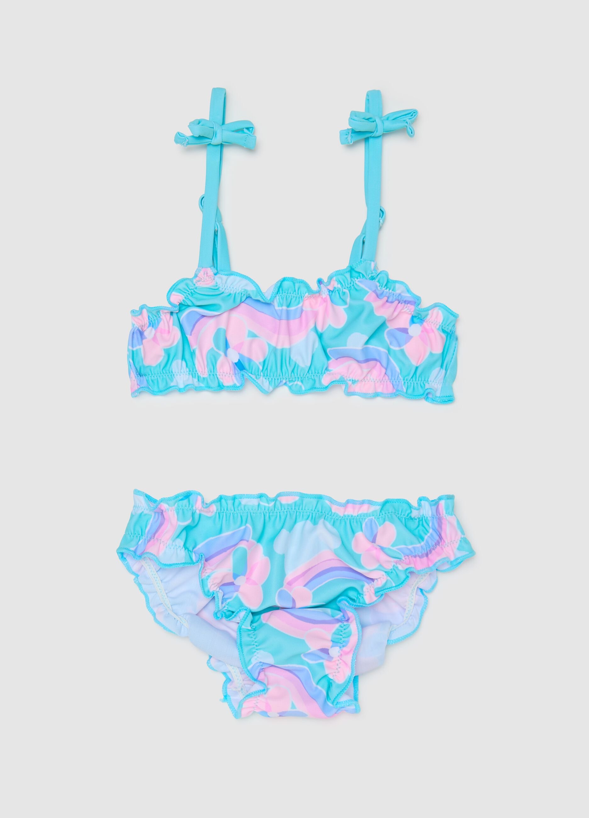 Girls’ bikini in multicoloured stretch fabric with print