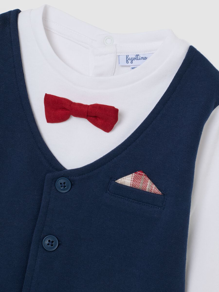 Children's white t-shirt in pure cotton with blue regular fit gilet_2