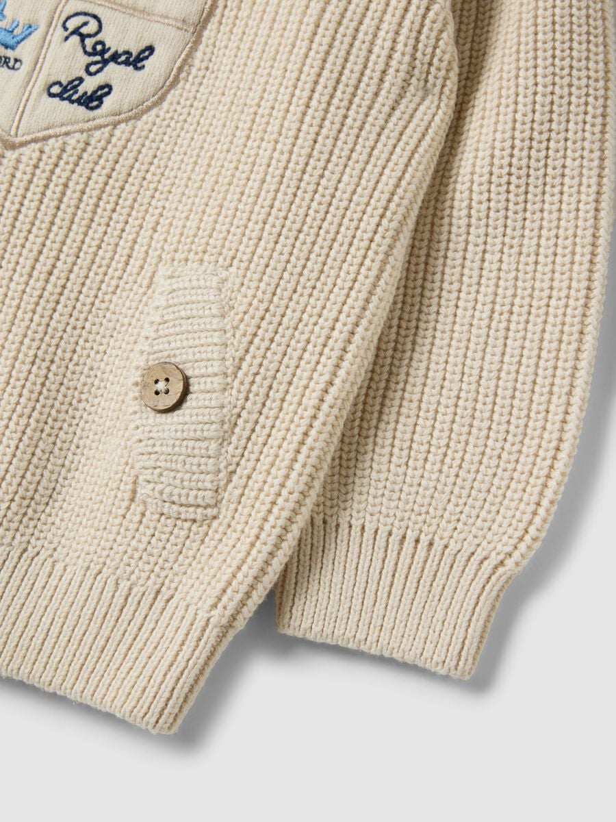 Maglia beige in puro cotone con girocollo in maglia_3