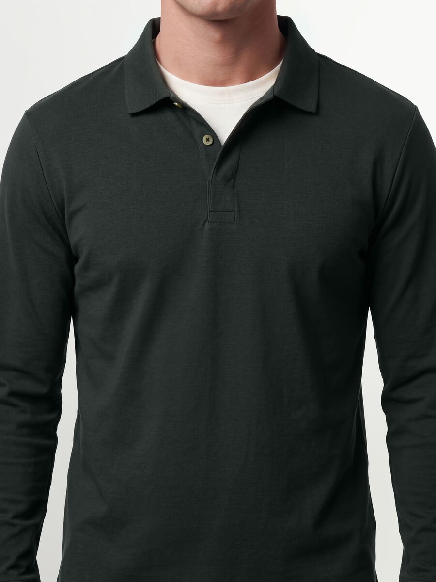 Polo grigia in cotone elasticizzato a maniche lunghe regular fit_2