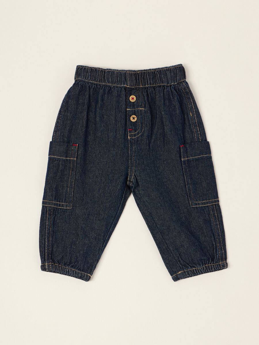 Baby blue denim trousers in pure cotton, regular fit_0