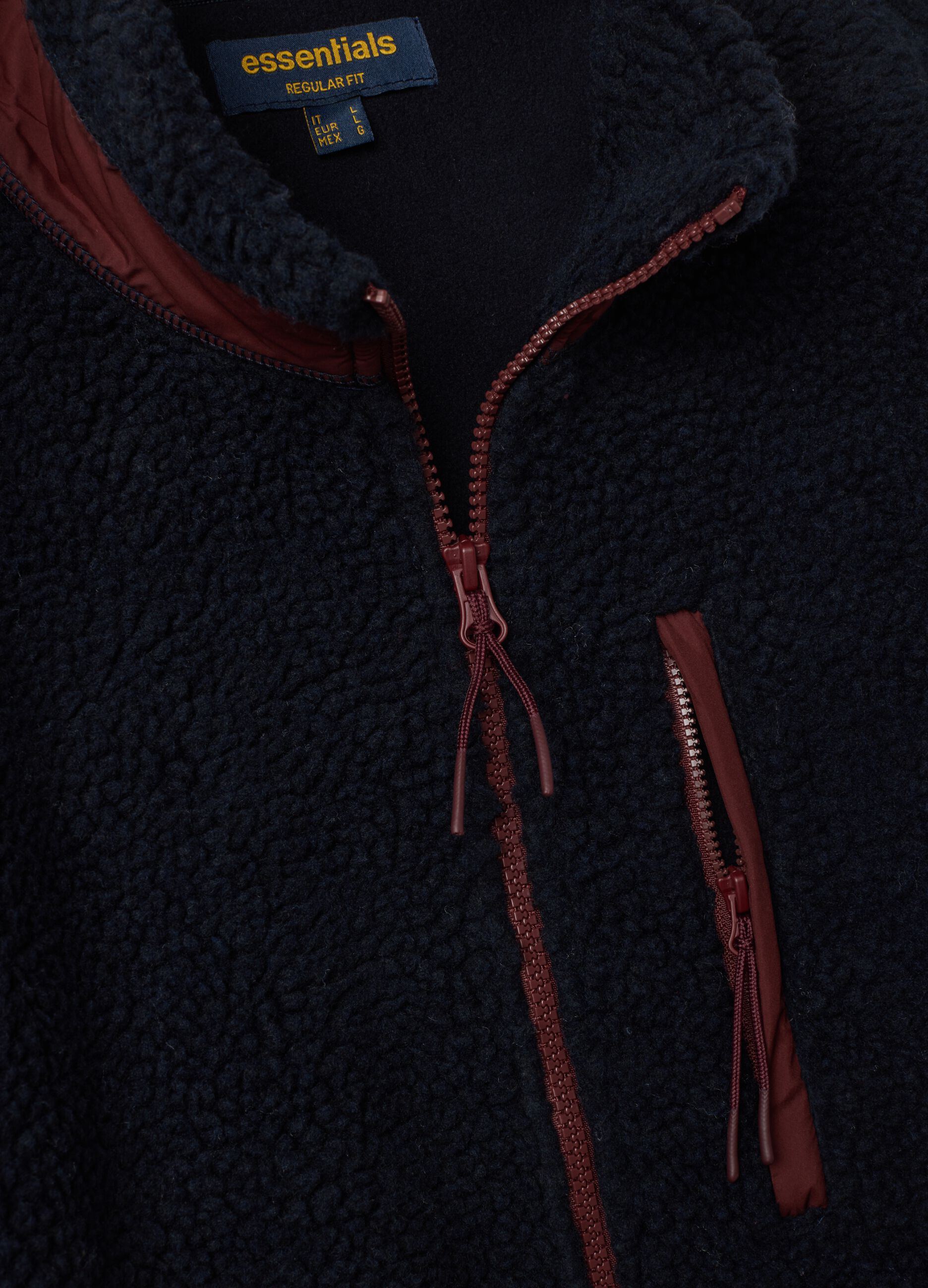 Blue regular-fit sherpa sweatshirt with crew neck and zip
