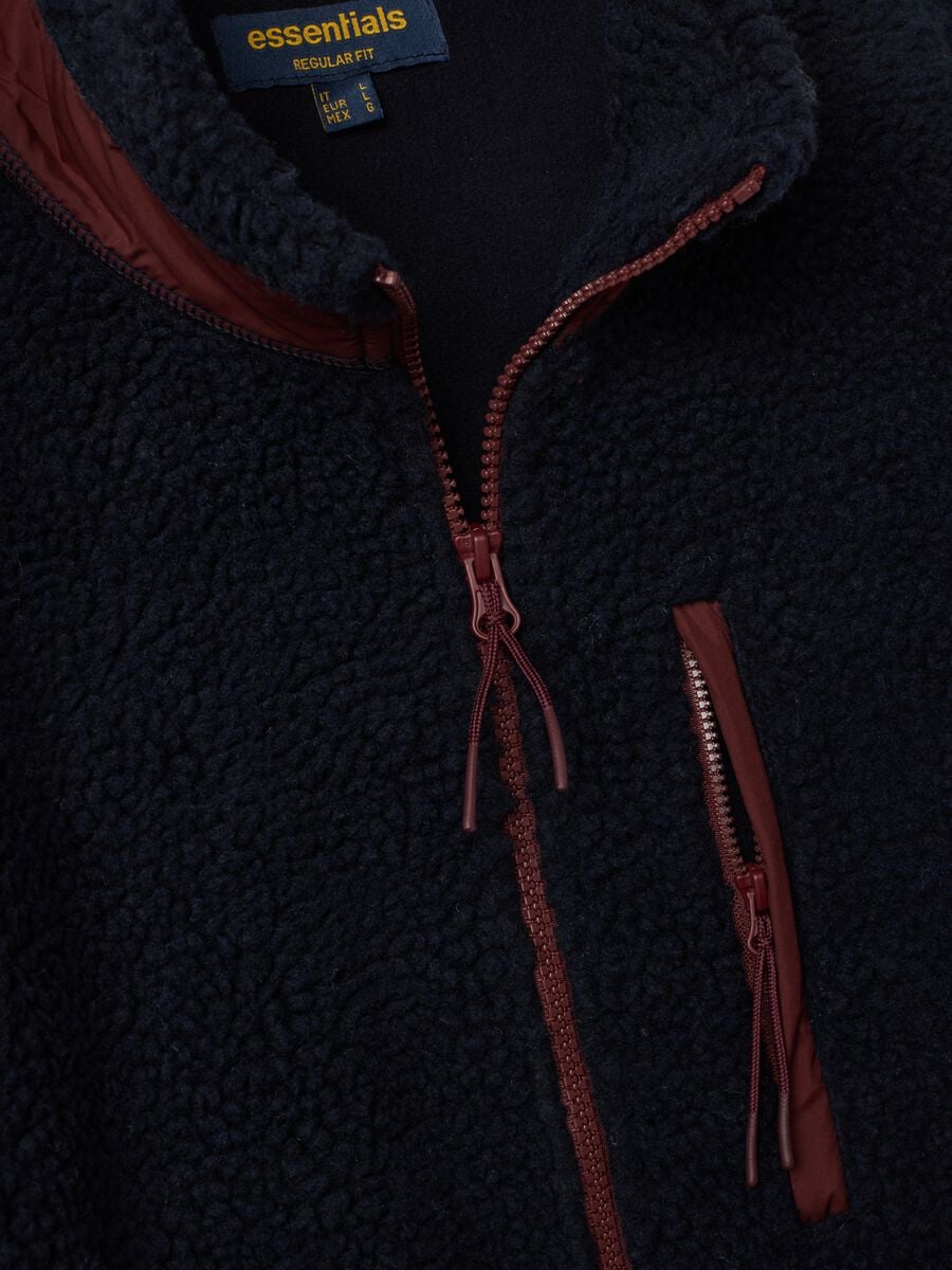 Blue regular-fit sherpa sweatshirt with crew neck and zip_1