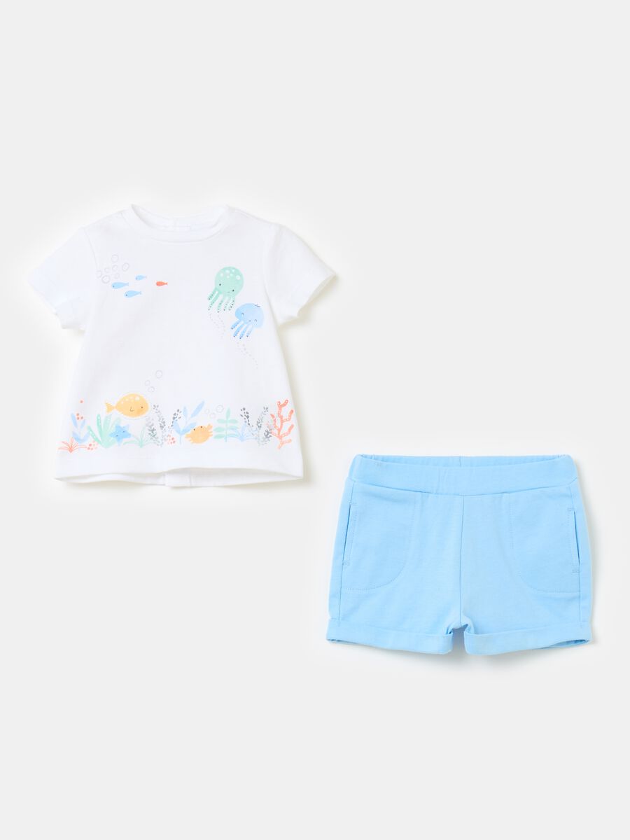 T-shirt and shorts set with sea animals print_0