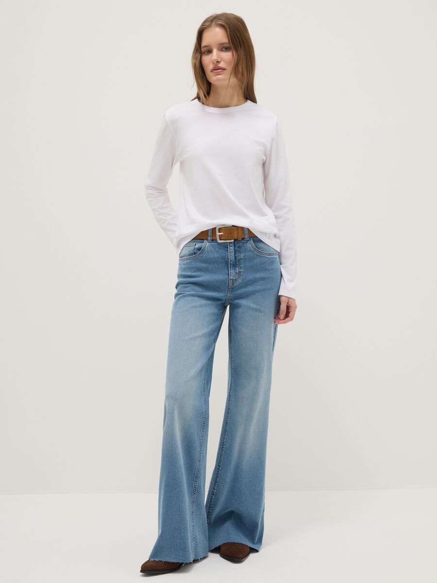 Wide leg blue stretch cotton jeans_0