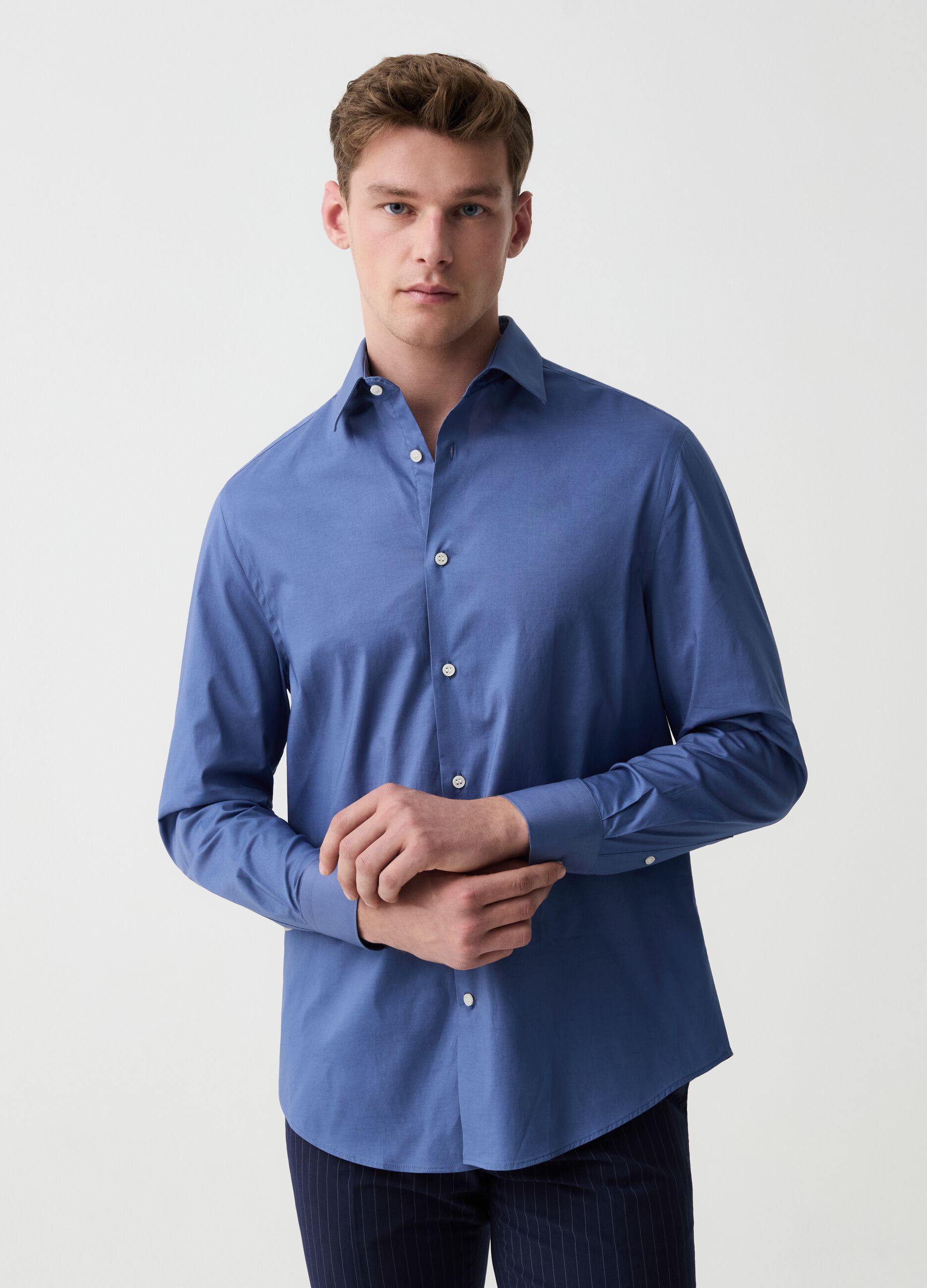 Regular-fit shirt in stretch cotton