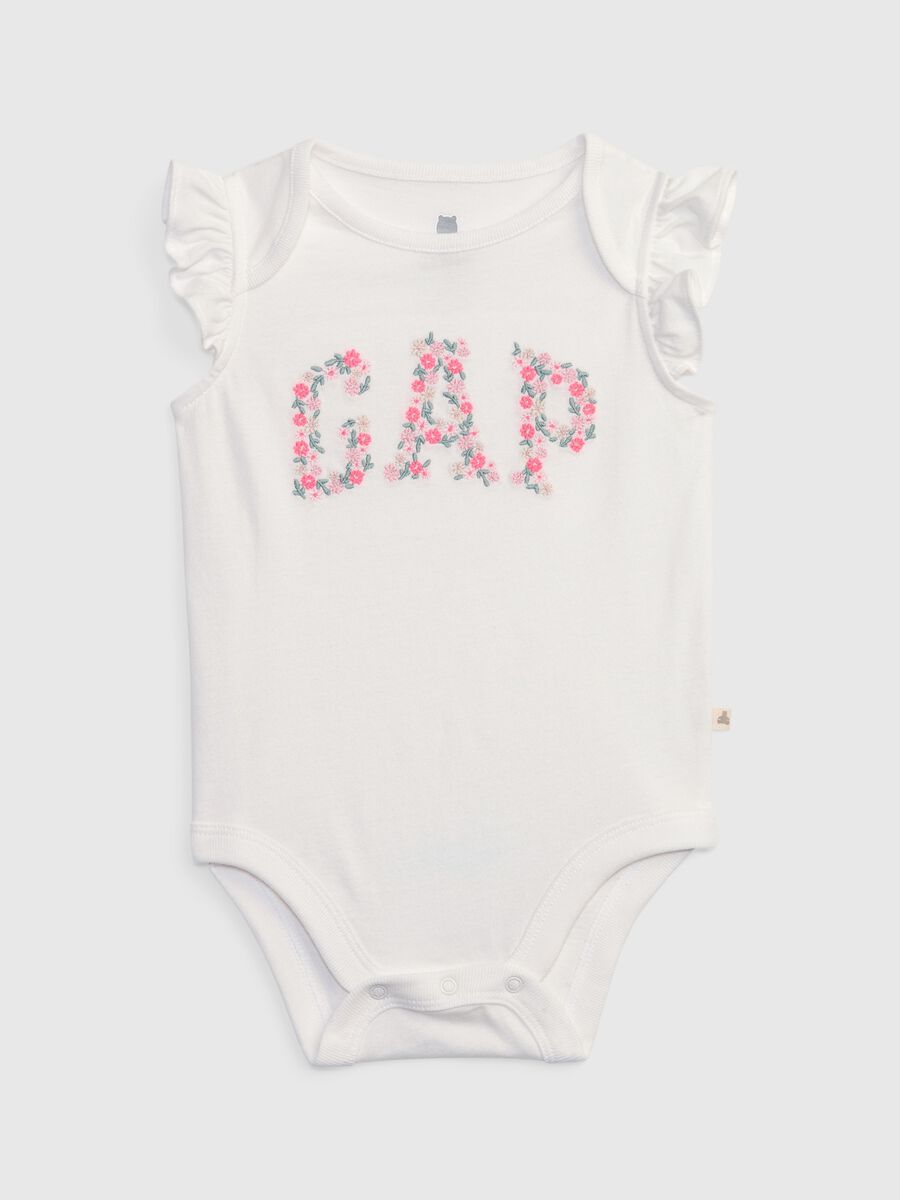 Cotton bodysuit with floral logo embroidery_0