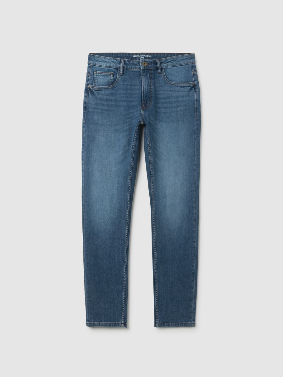 Jeans denim in cotone blu slim fit_4