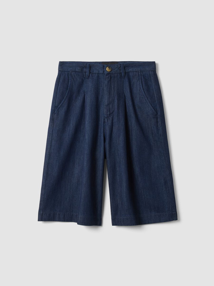 Wide leg pure cotton blue shorts_0