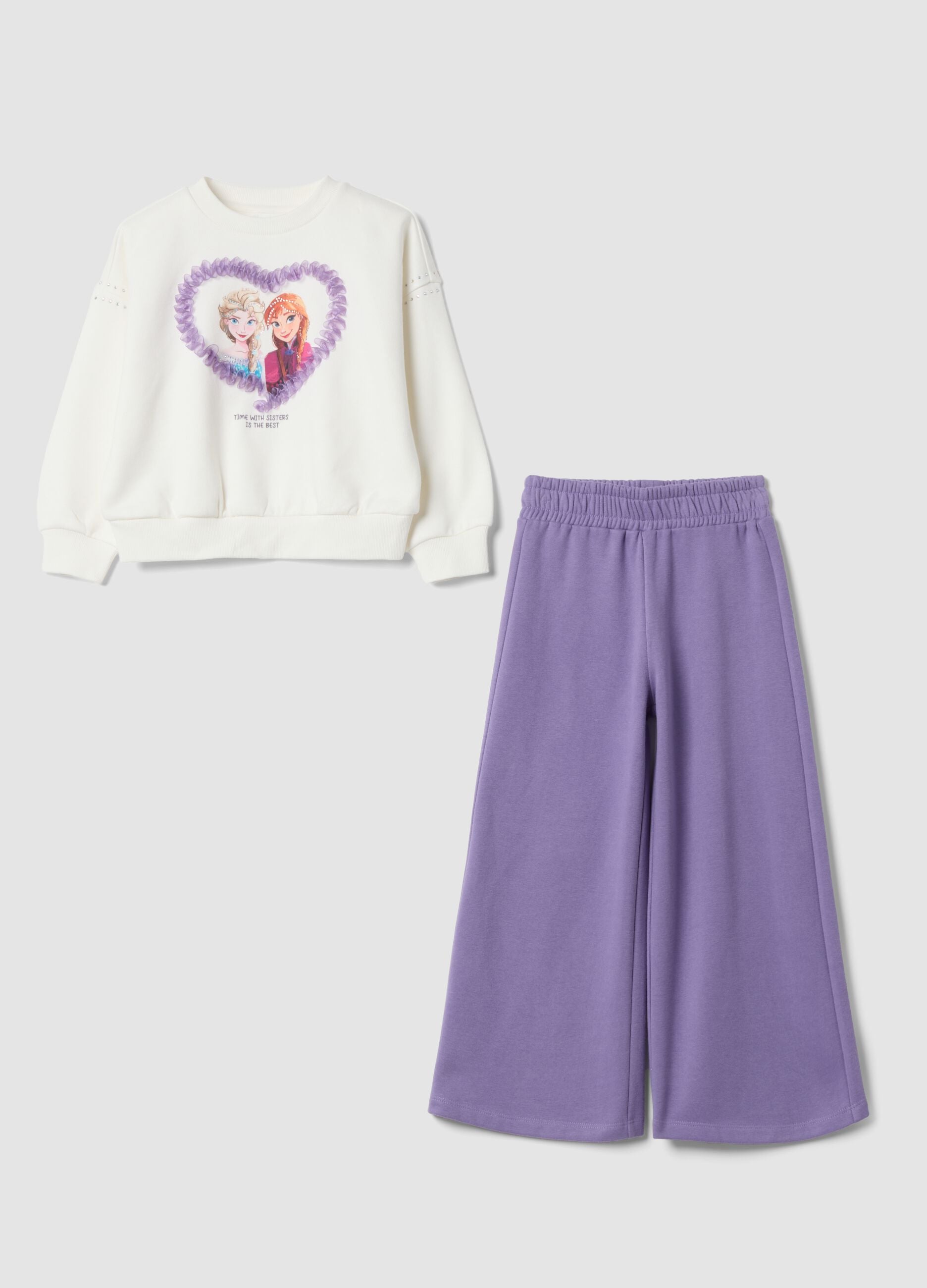 White cotton-blend jogging set with Frozen print