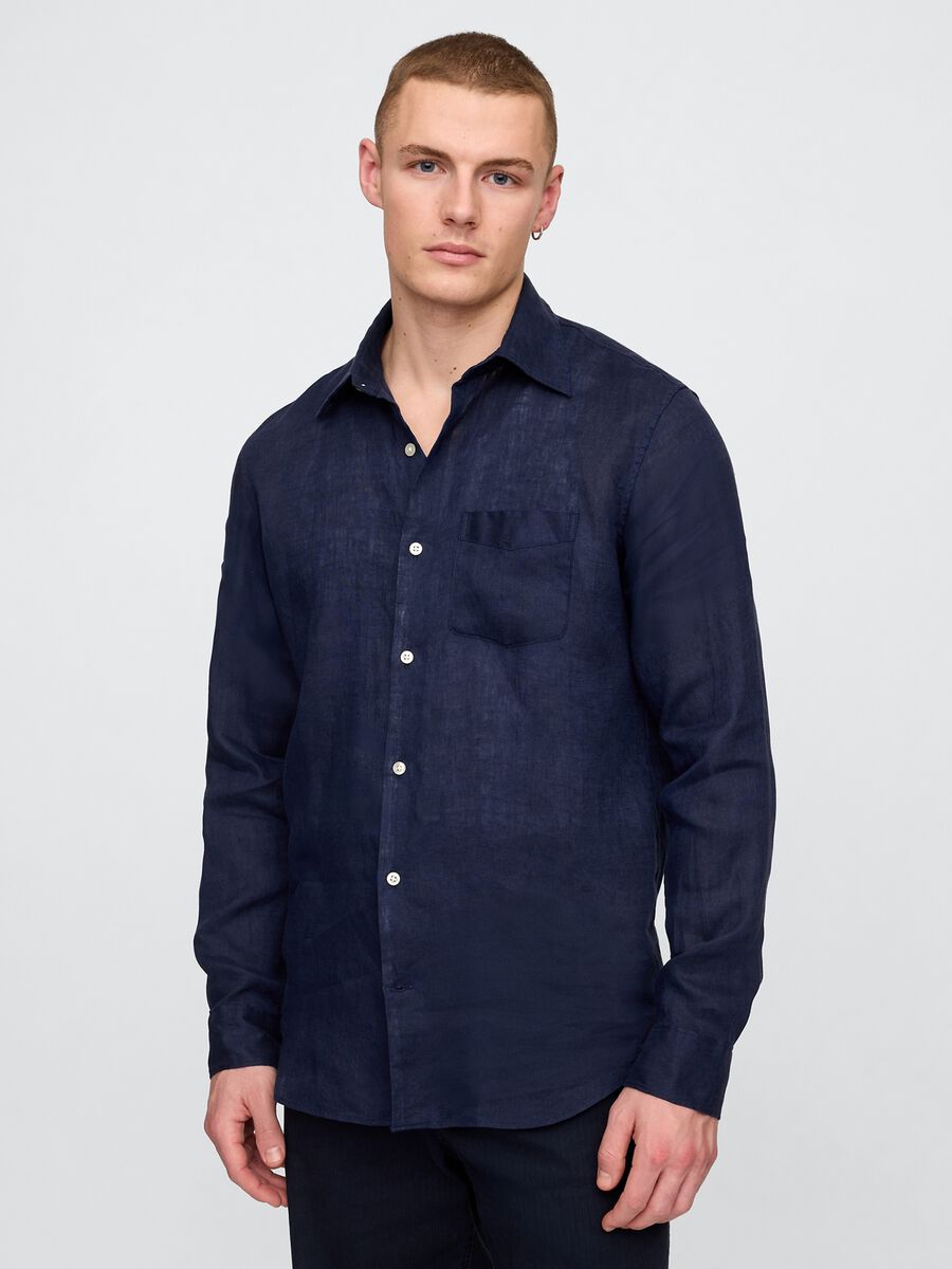 Dark Blue Linen Shirt Gap_0