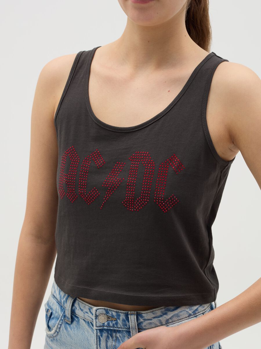 Tank top with AC/DC logo in diamantés_3