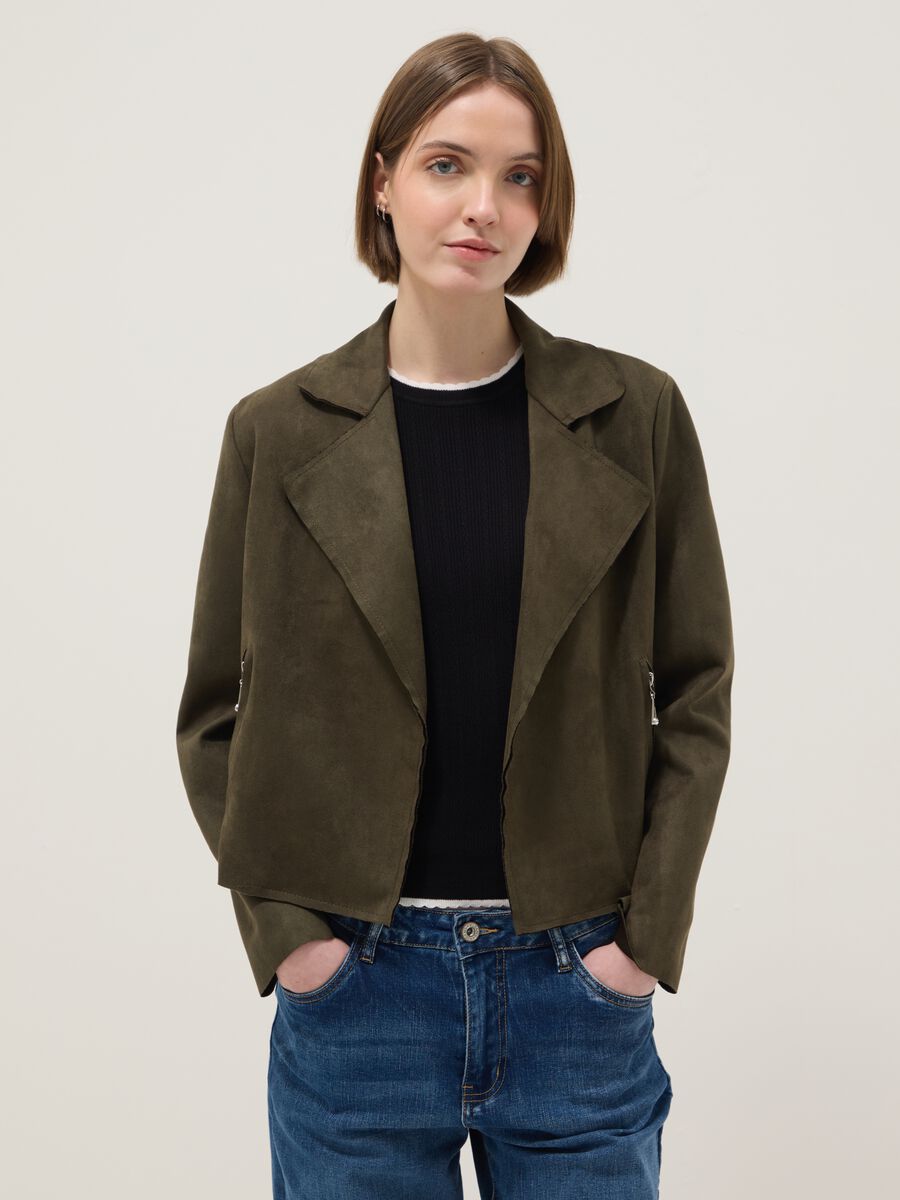 Giacca in puro cotone verde regular fit in stile biker_0