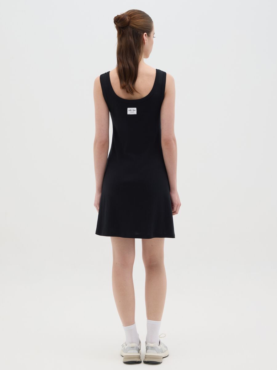 Women's short dress in pure black cotton, regular fit_3