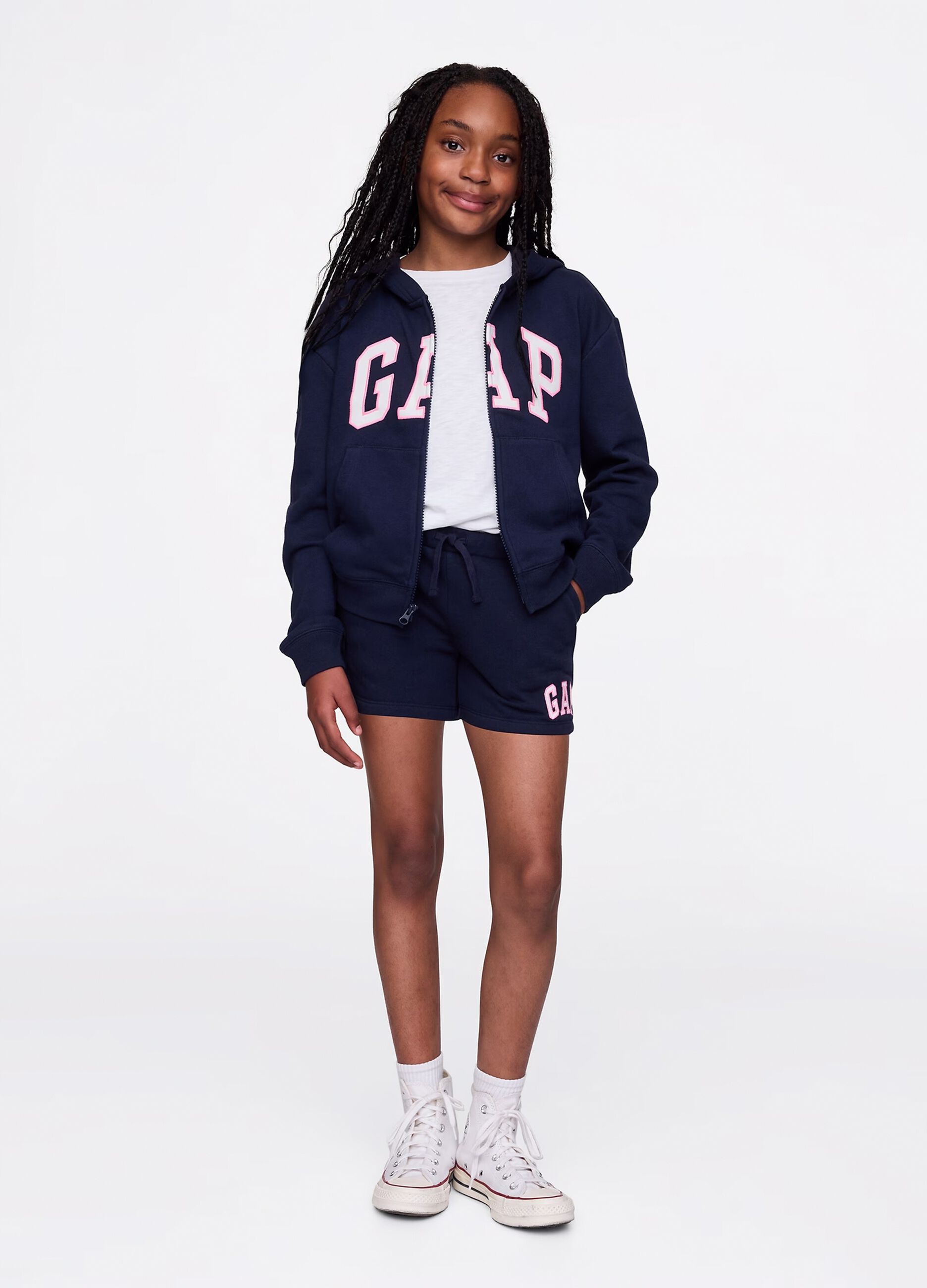 Blue shorts with drawstring and logo patch