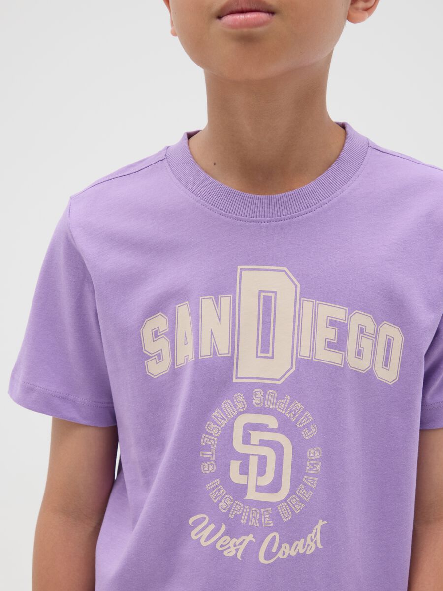 Purple organic cotton T-shirt with lettering print_2