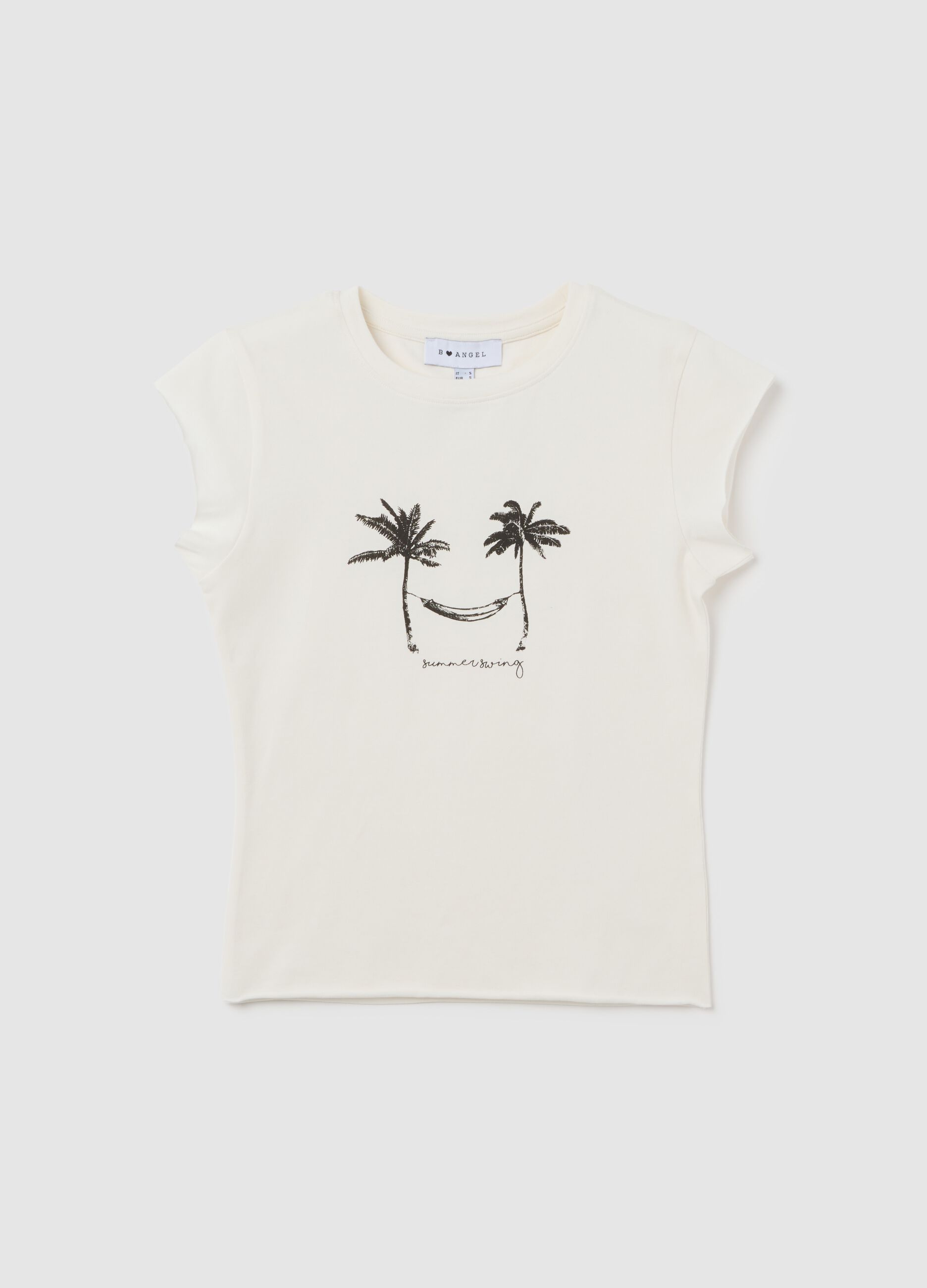 White fitted T-shirt with palm trees B.Angel