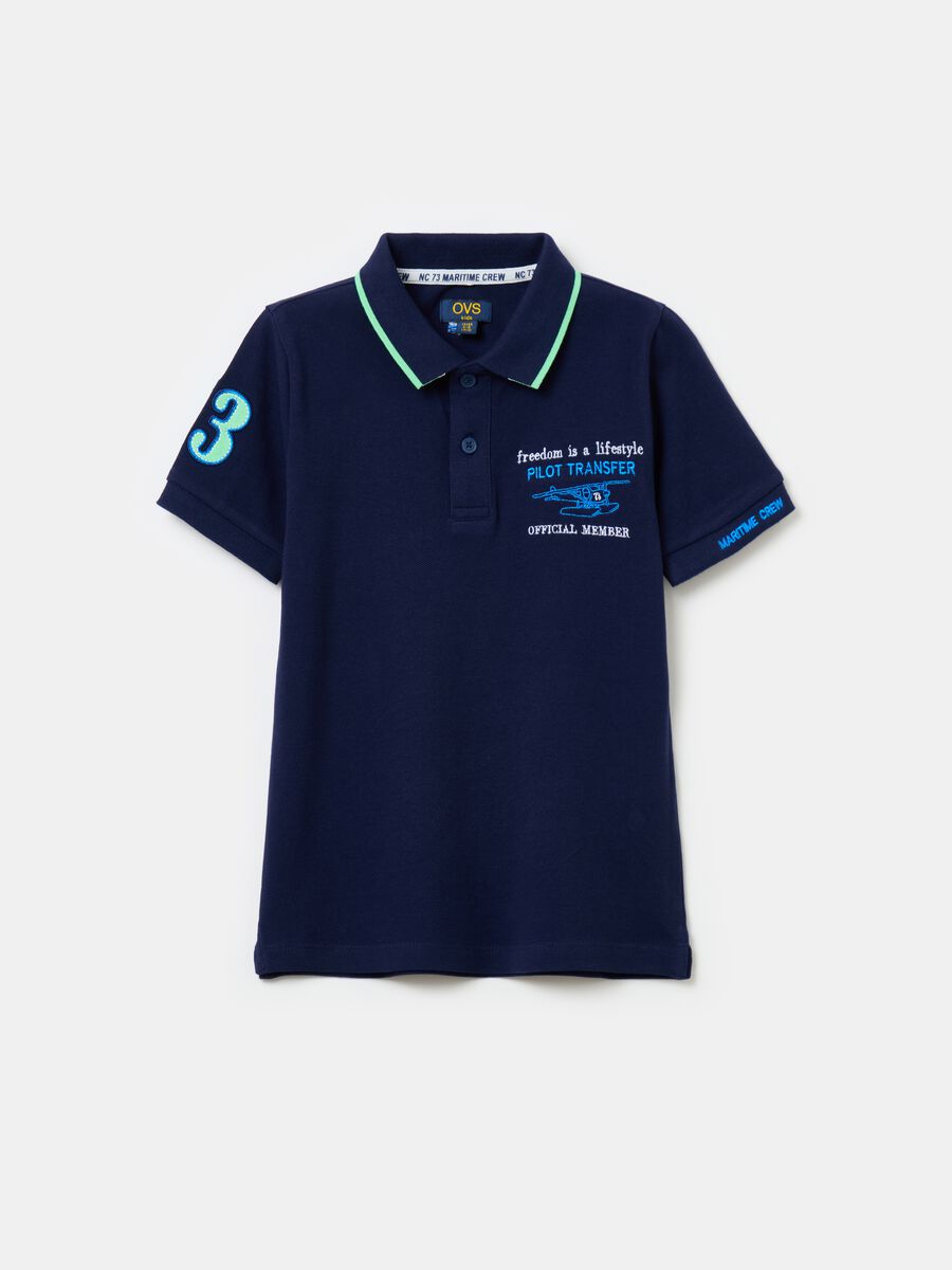 Piquet polo shirt with embroidery and patch_0