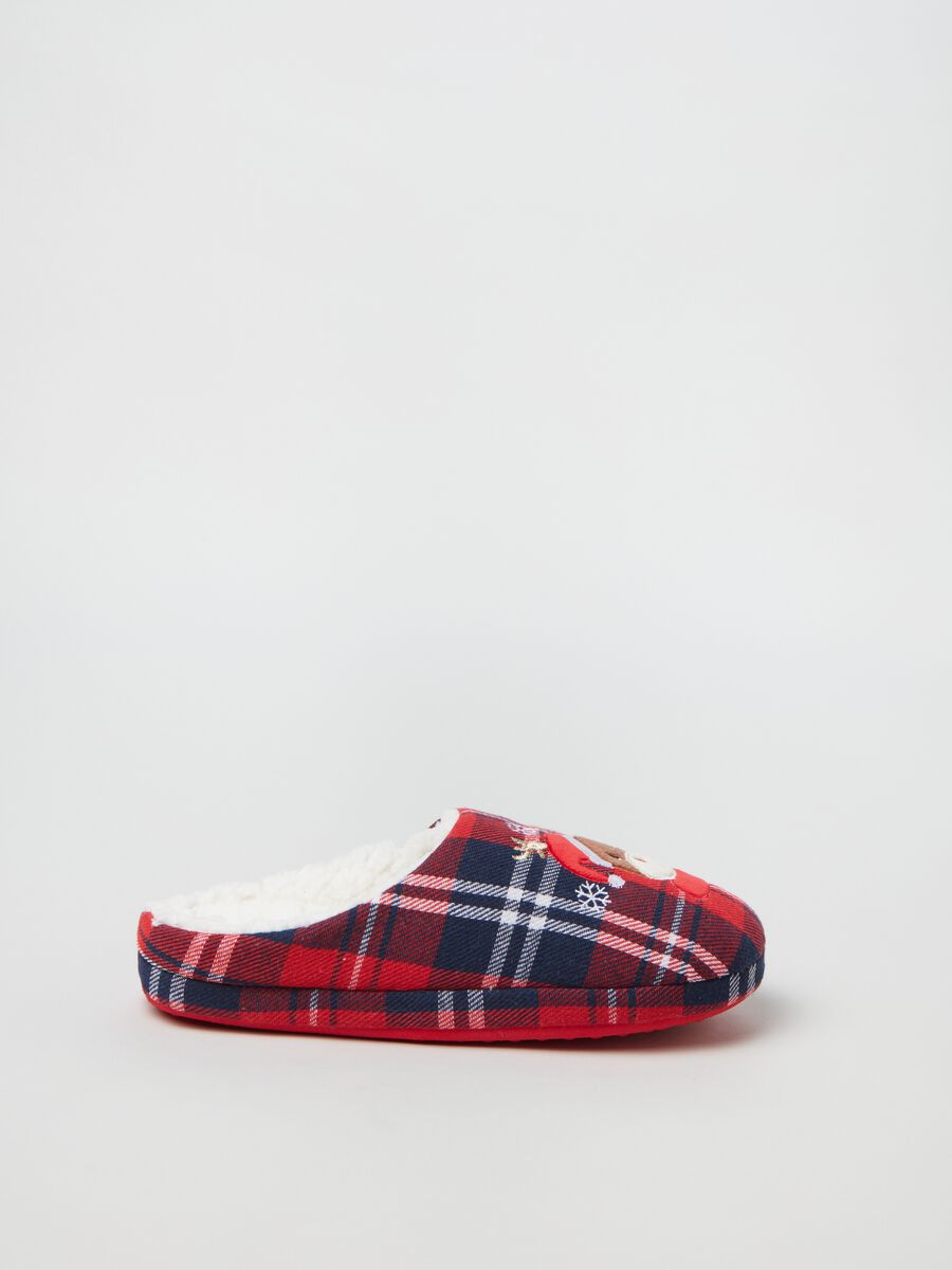 Pantofole check con ricamo renna Rudolph_0