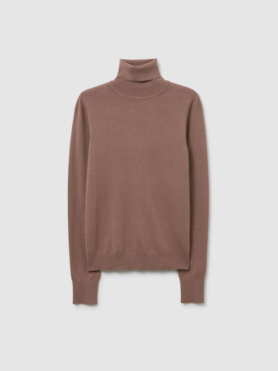 Brown ribbed high-neck sweater with regular fit_4