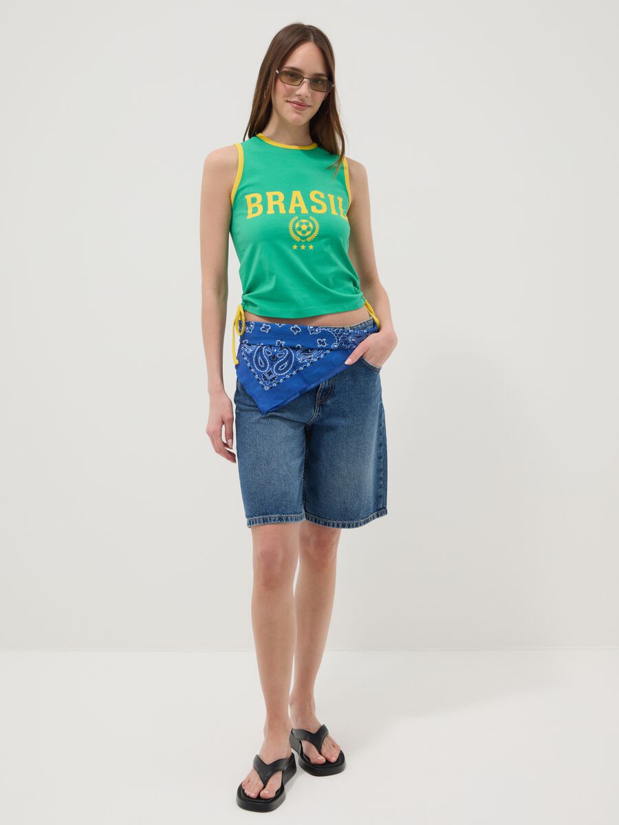 T-shirt senza maniche in cotone elasticizzato verde con scritta Brasil_2