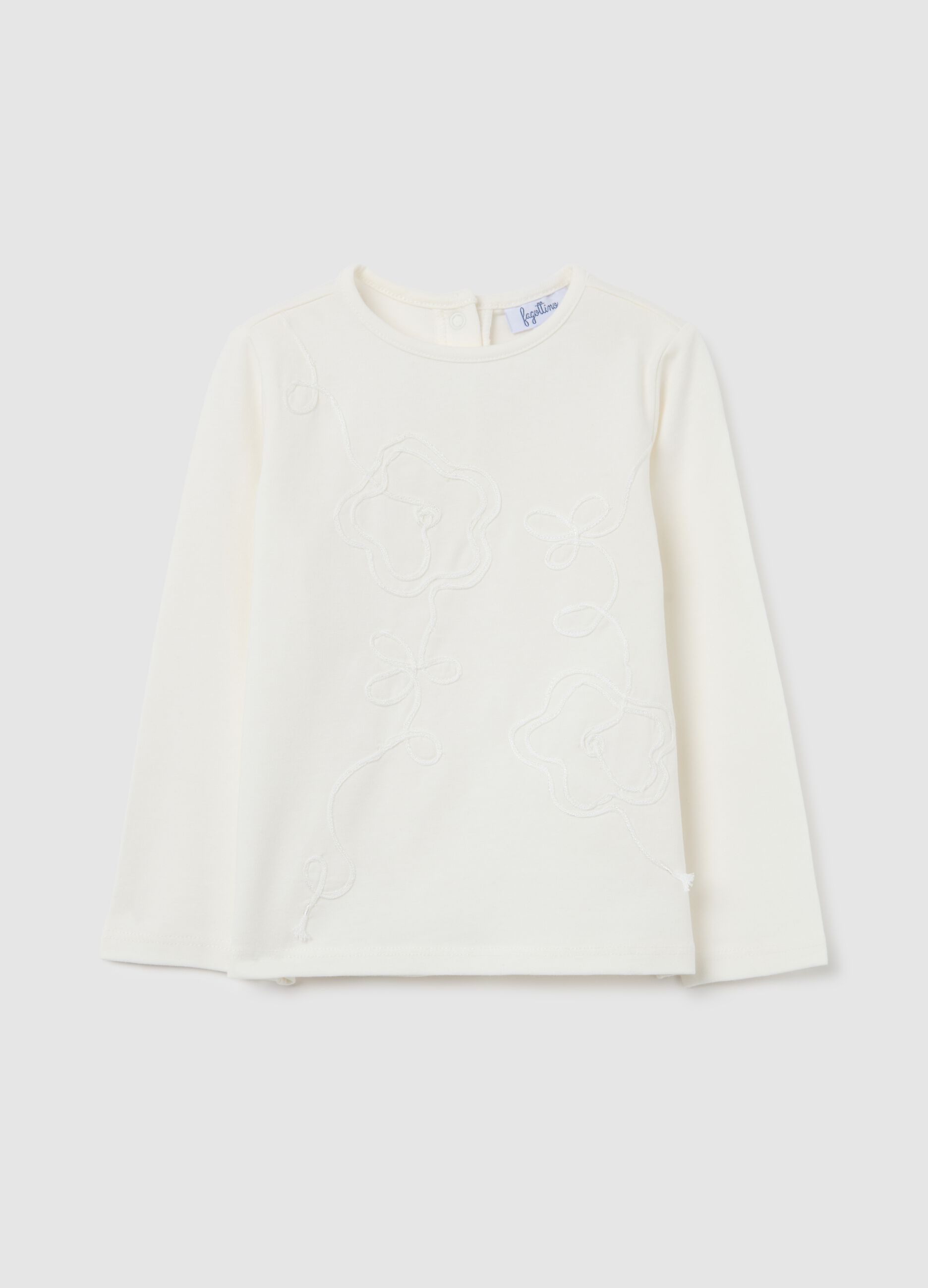 White stretch cotton embroidered girls' top, regular fit