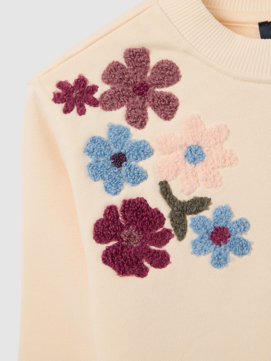 Felpa da bambina in misto cotone beige con ricami_2