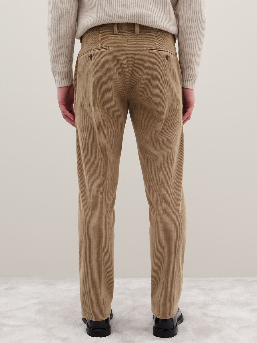 Beige Stretch Cotton Regular Fit Trousers_2