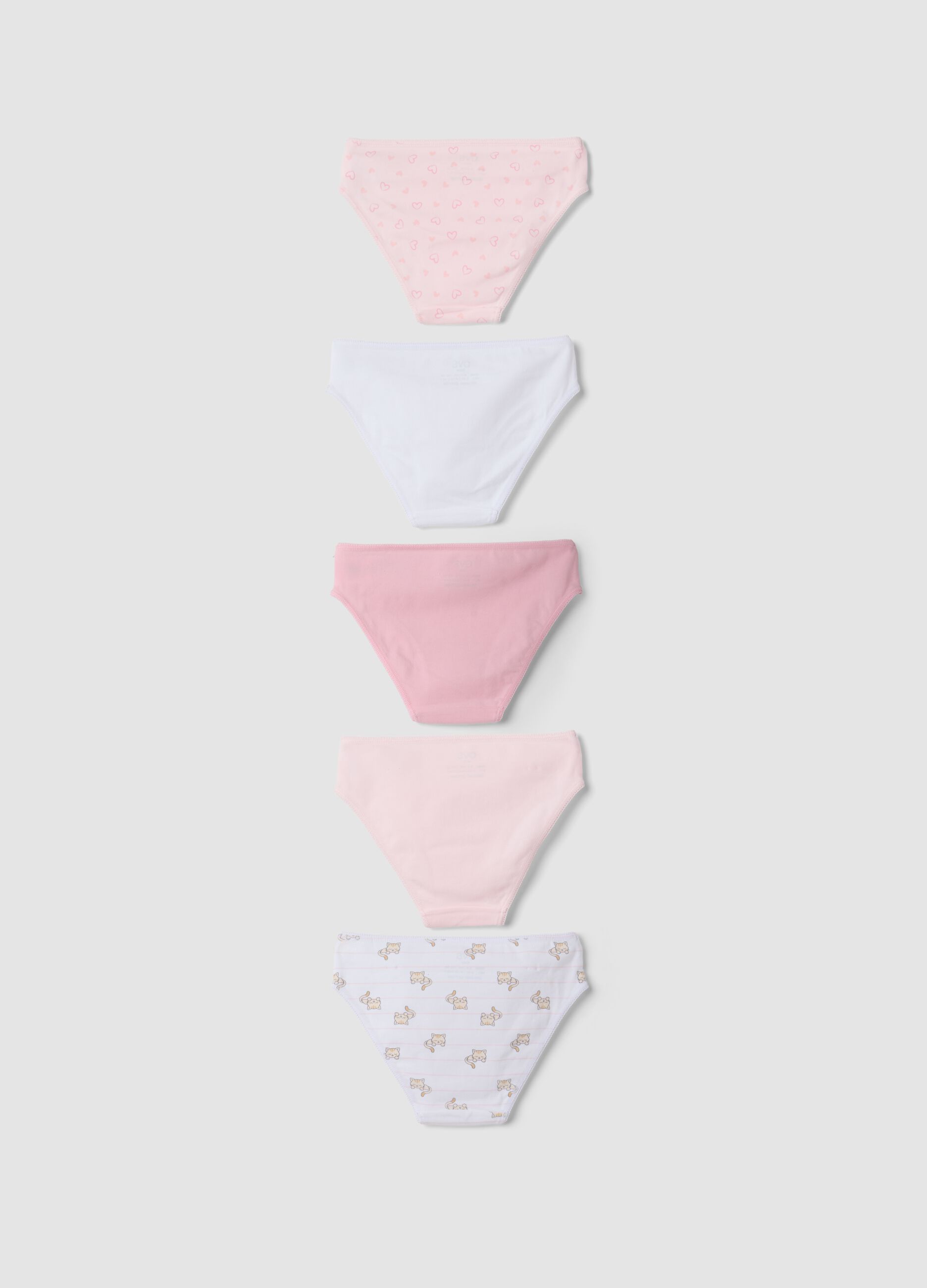 Multipack di cinque slip rosa e bianchi in cotone organico elasticizzato