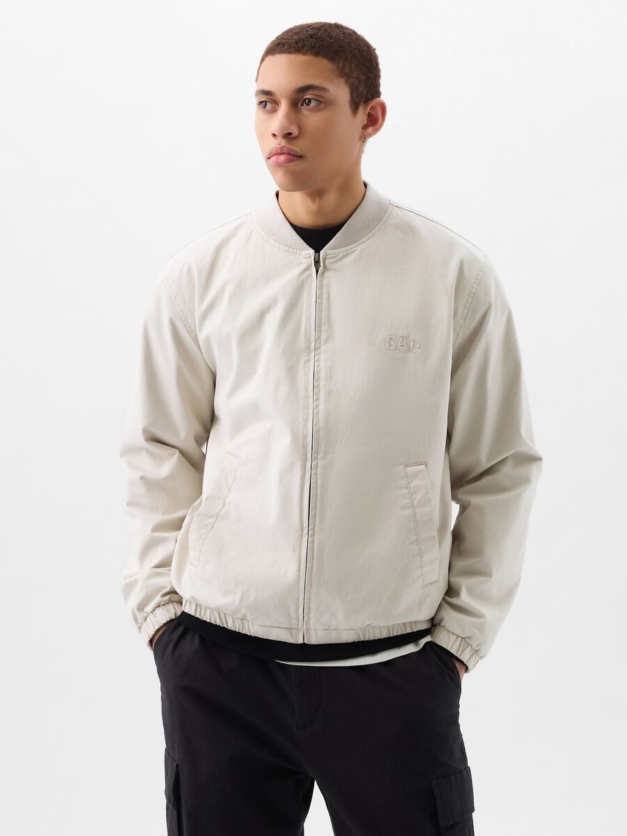 Cotton bomber jacket with logo embroidery_0