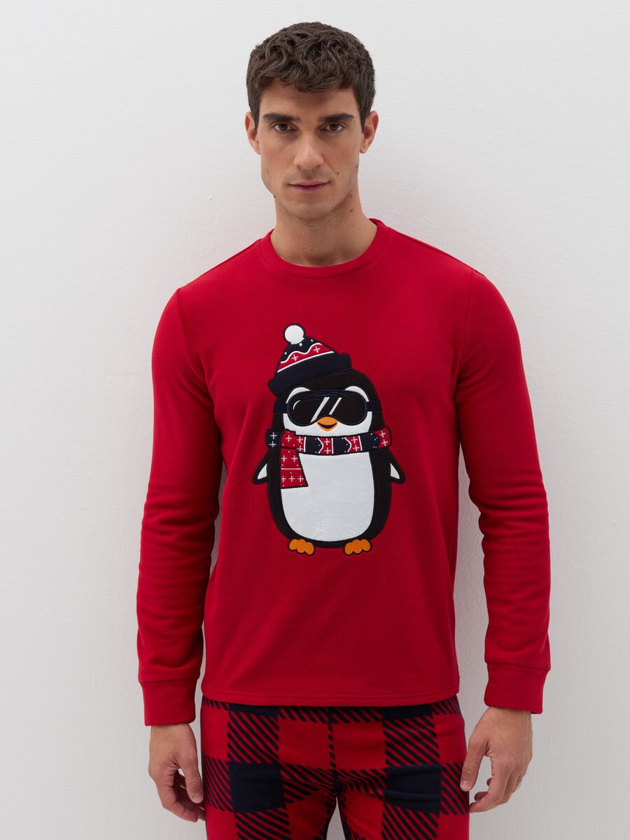 Fleece pyjamas with penguin embroidery_1