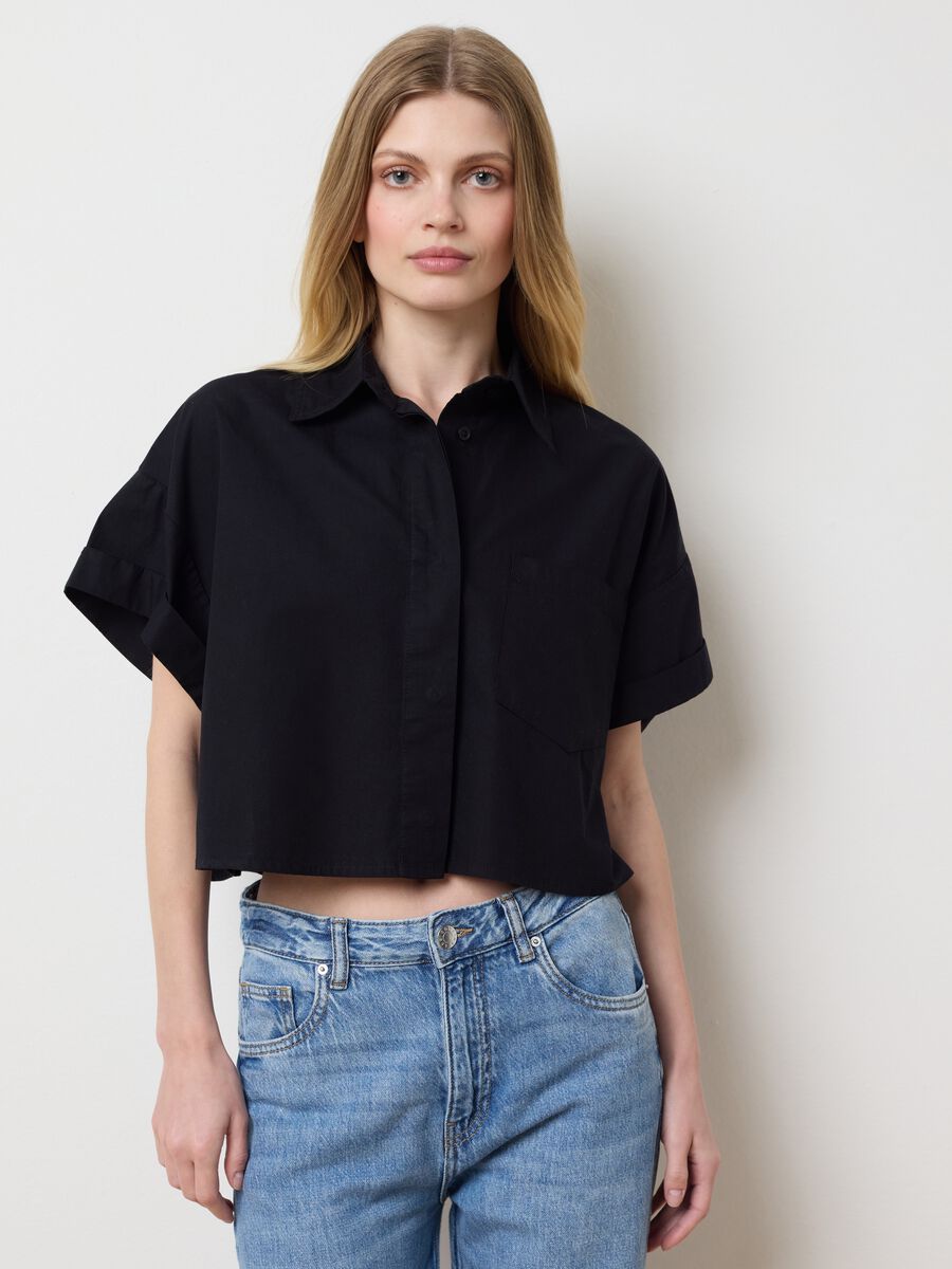 Black short-sleeved shirt in cotton_1