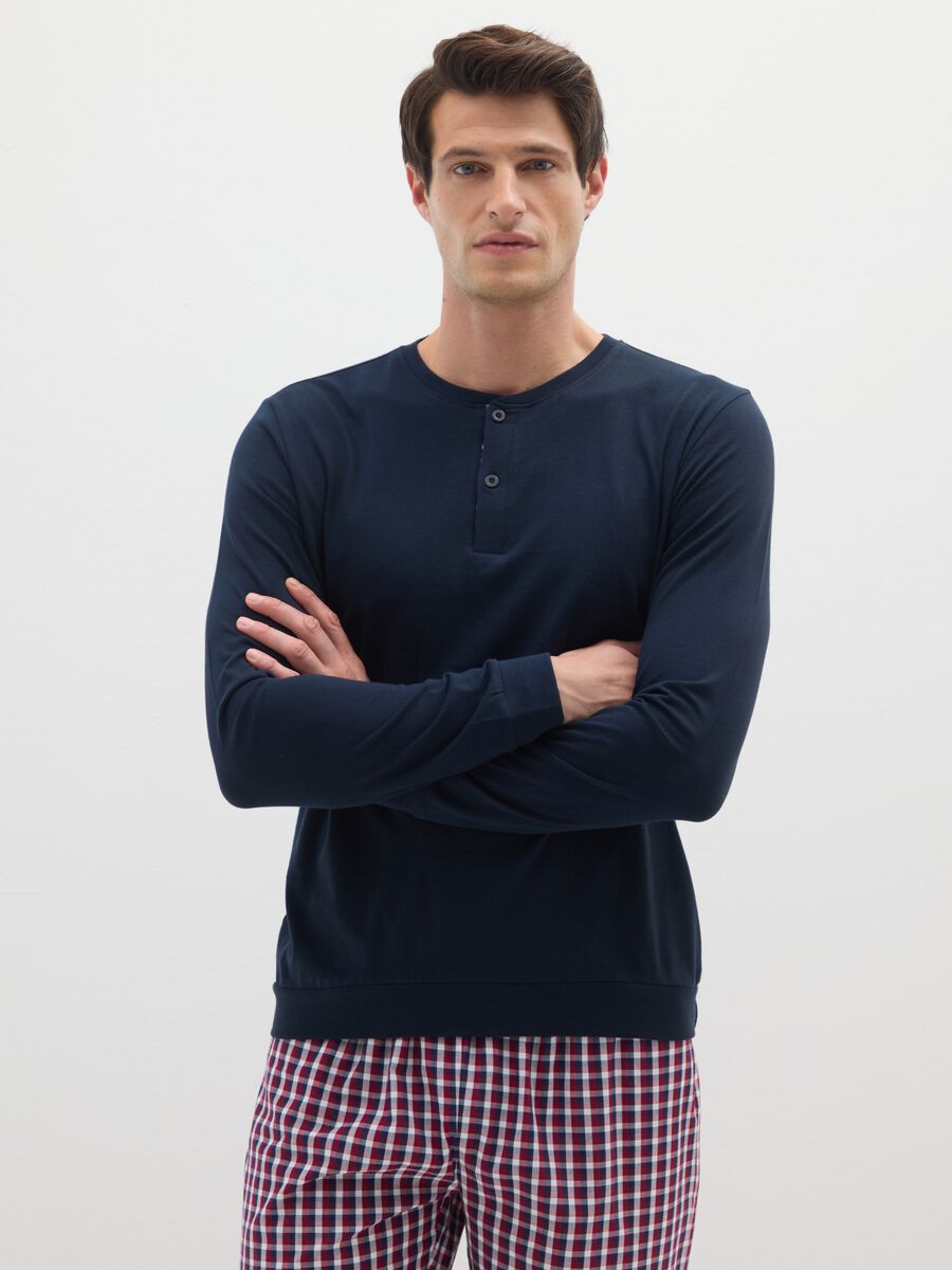 Regular fit long multicolour check pyjamas in pure cotton_1