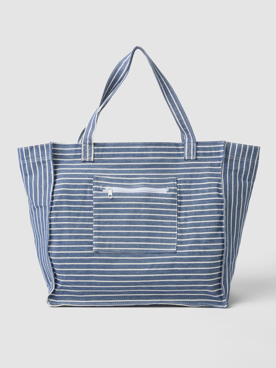 Borsa shopper blu a righe in puro cotone_0