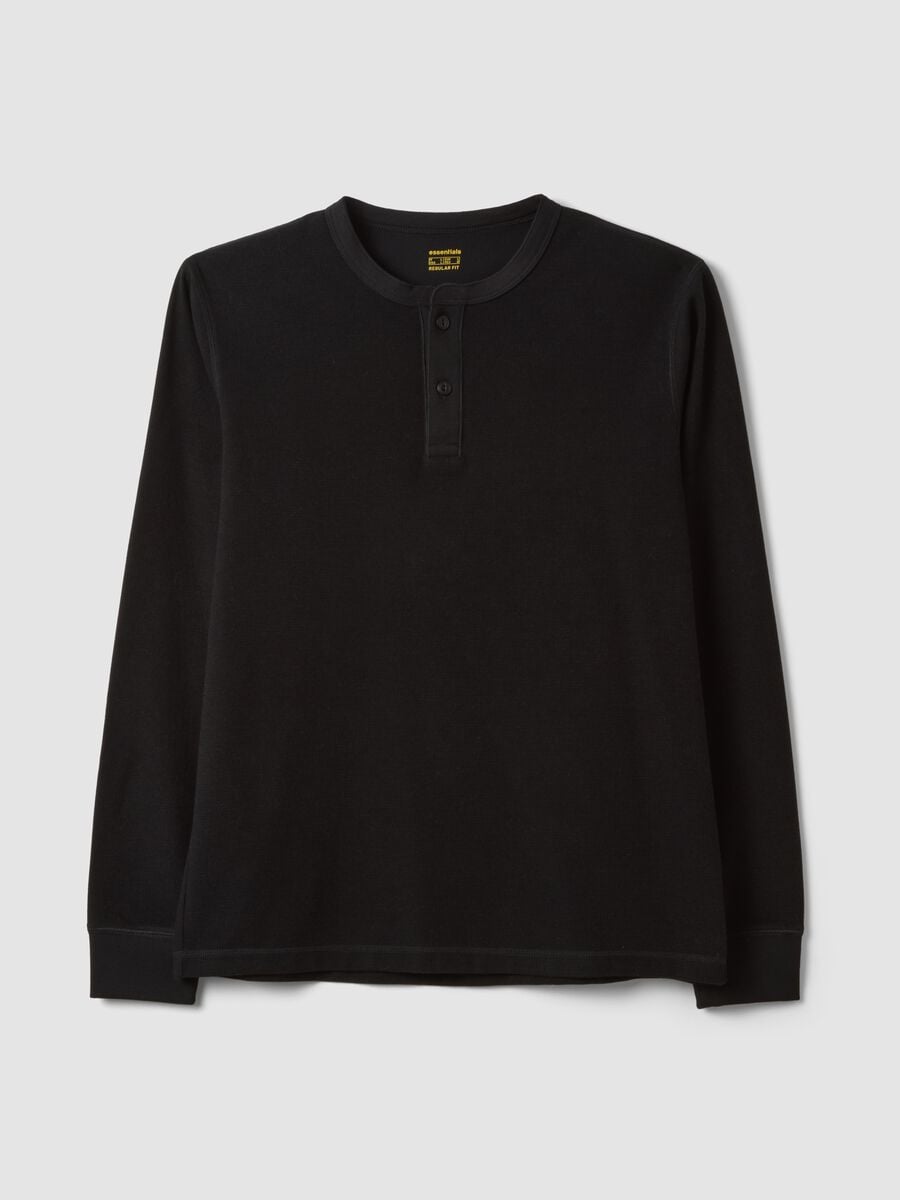 T-shirt nera in misto viscosa a nido d'ape regular fit_0