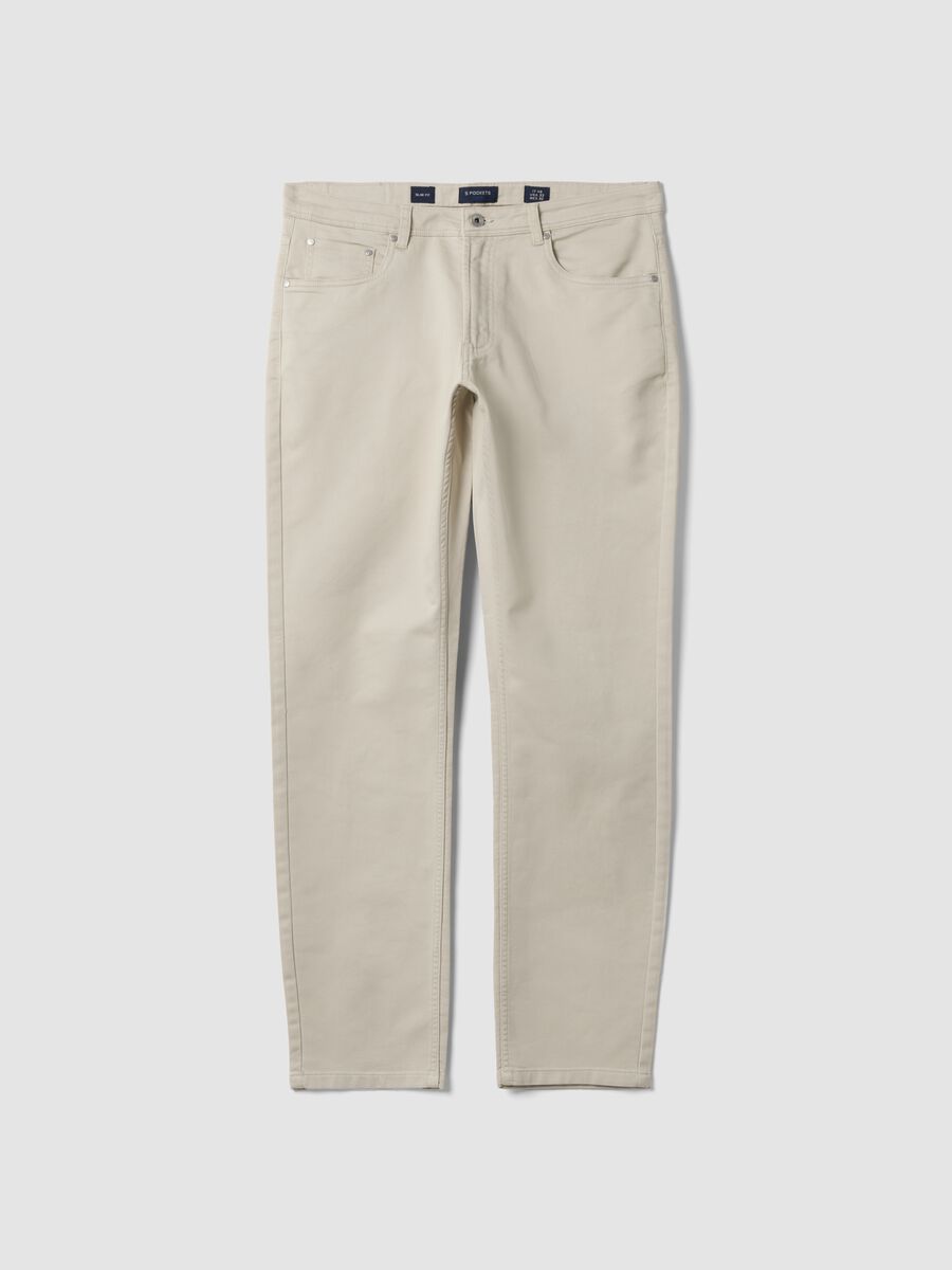Beige slim-fit stretch cotton dobby trousers_4