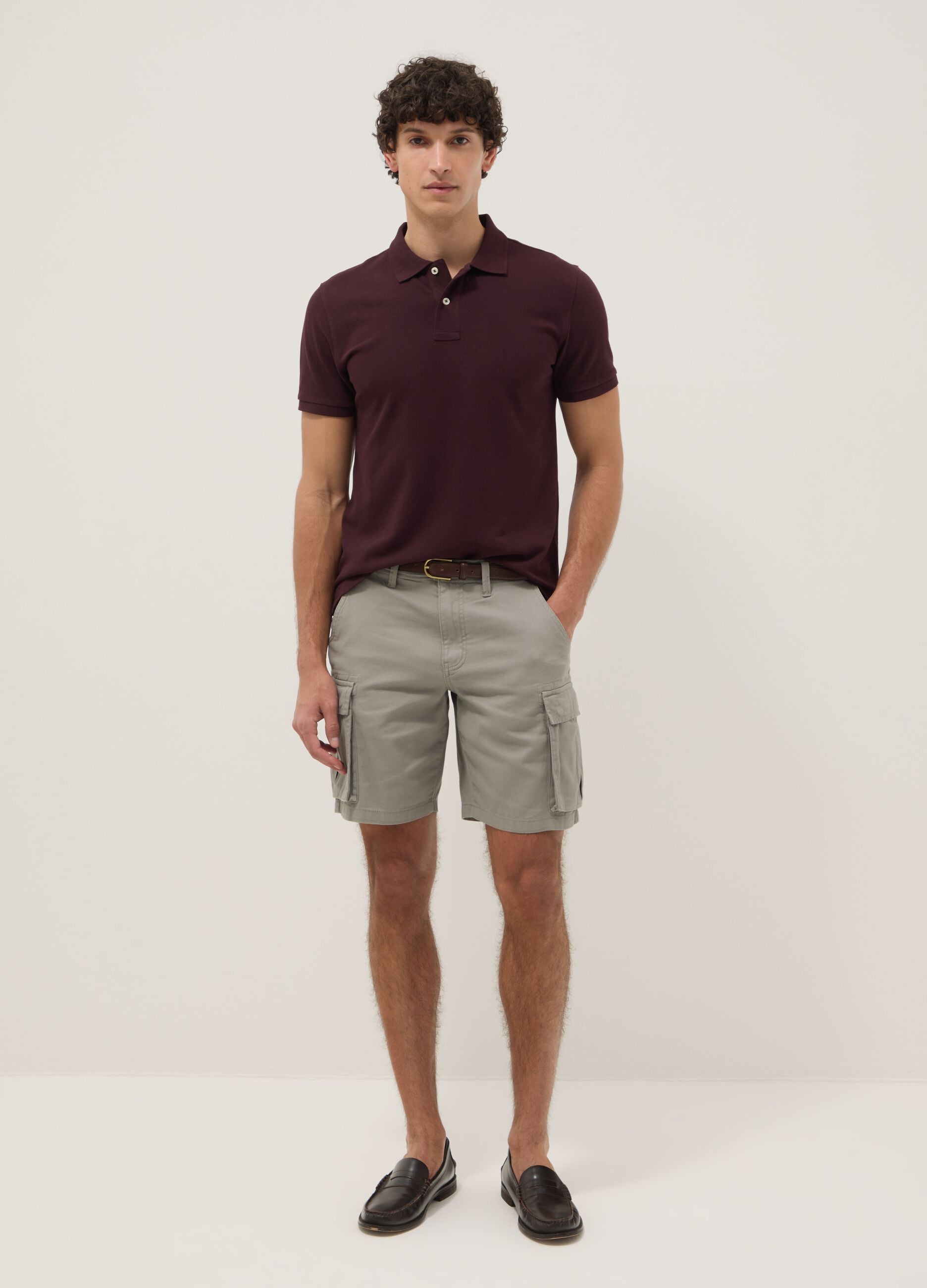 Grey pure cotton regular-fit cargo Bermuda shorts