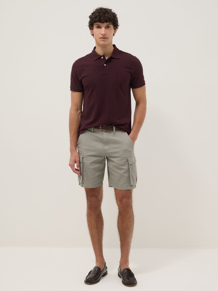 Grey pure cotton regular-fit cargo Bermuda shorts_0