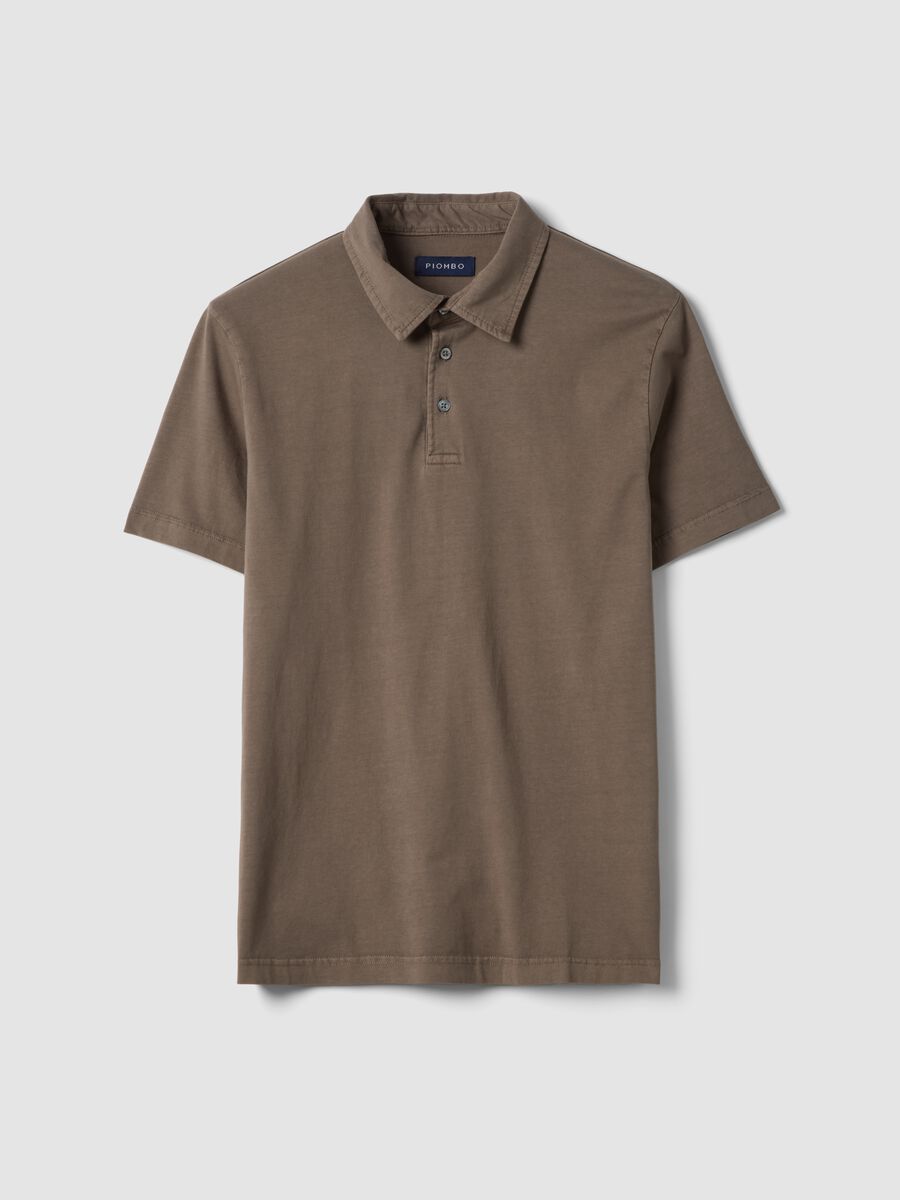 Polo marrone a maniche corte in puro cotone regular fit_4