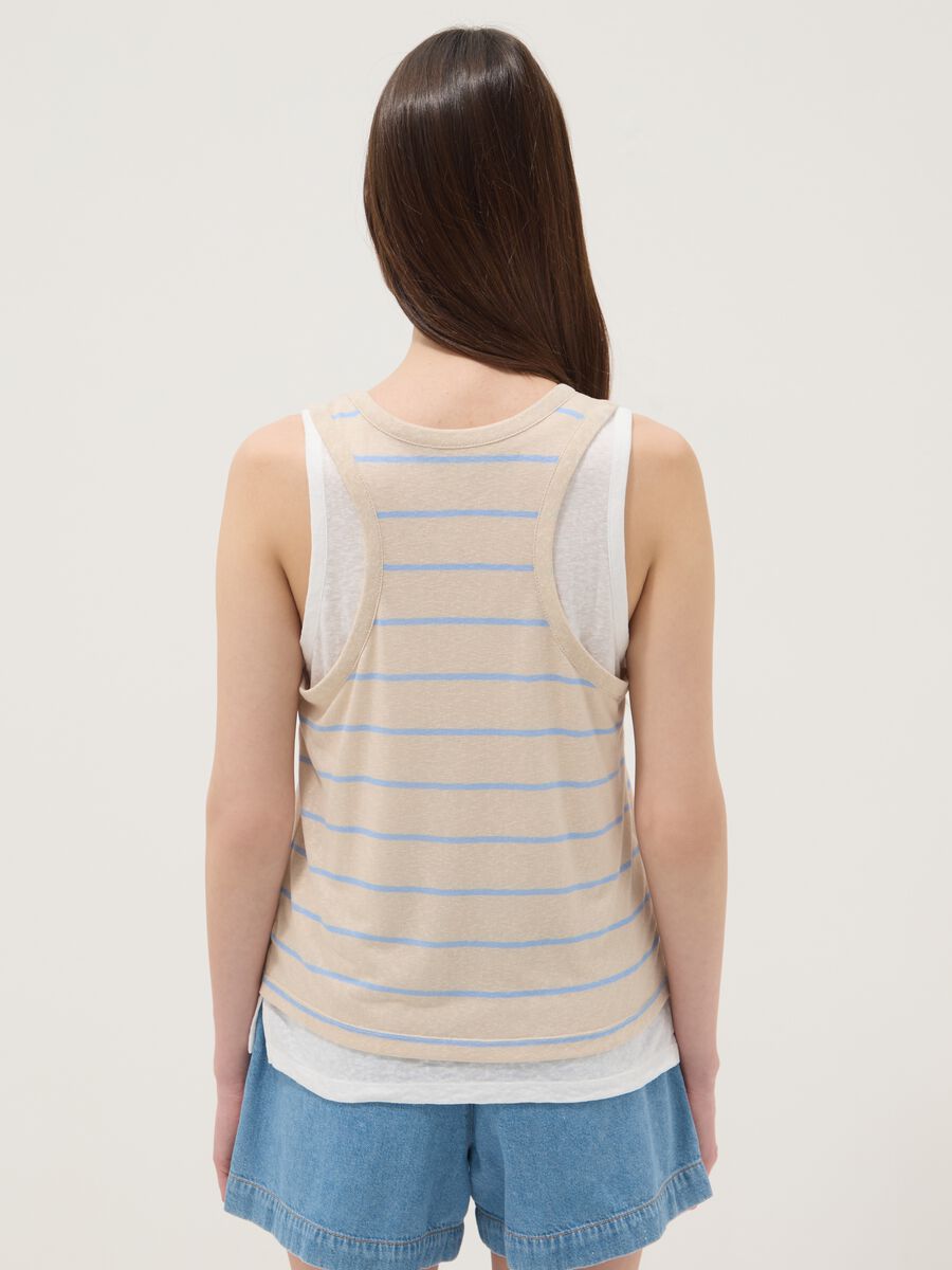 Tank top beige in misto viscosa a righe regular fit_3