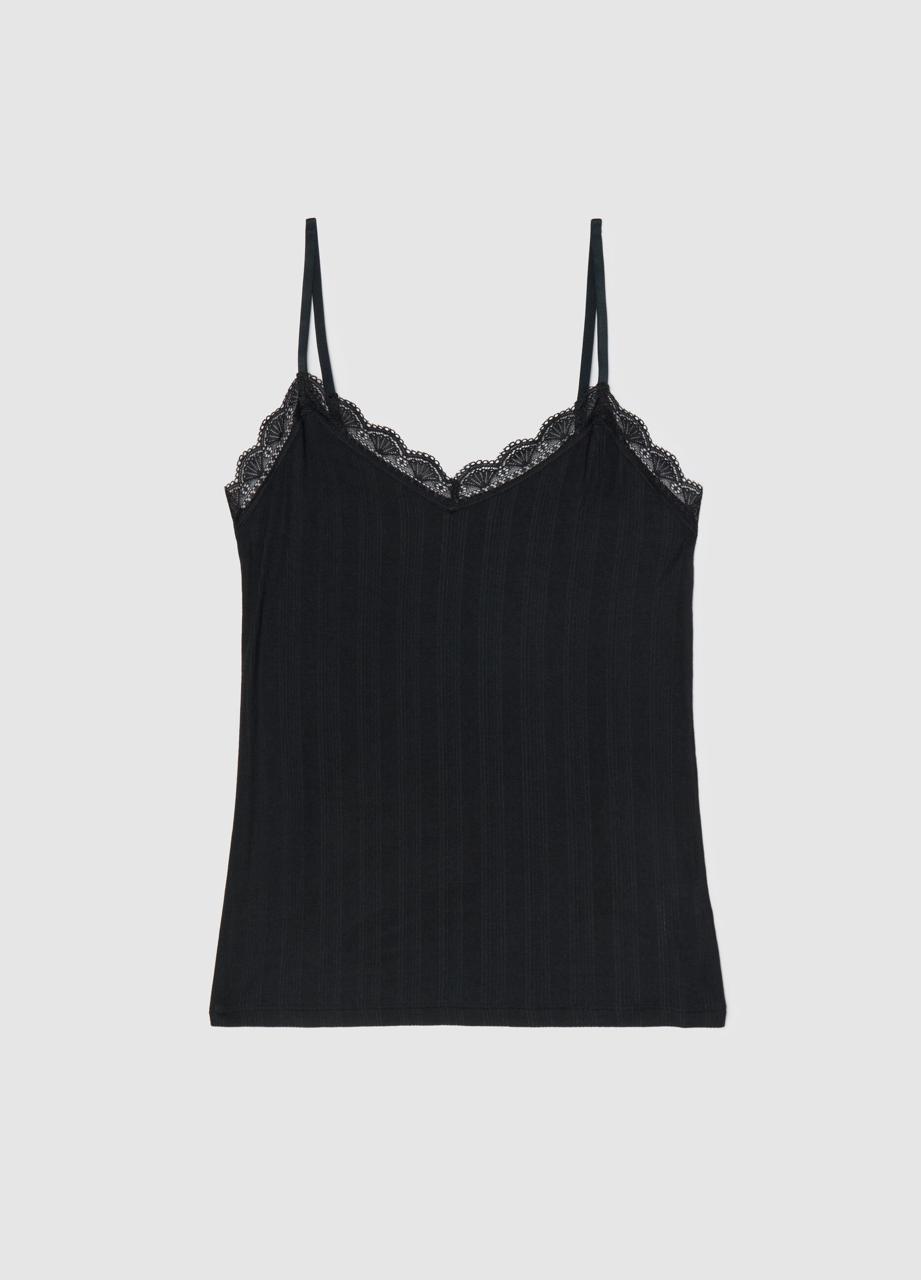 Pointelle vest with V neck with lace