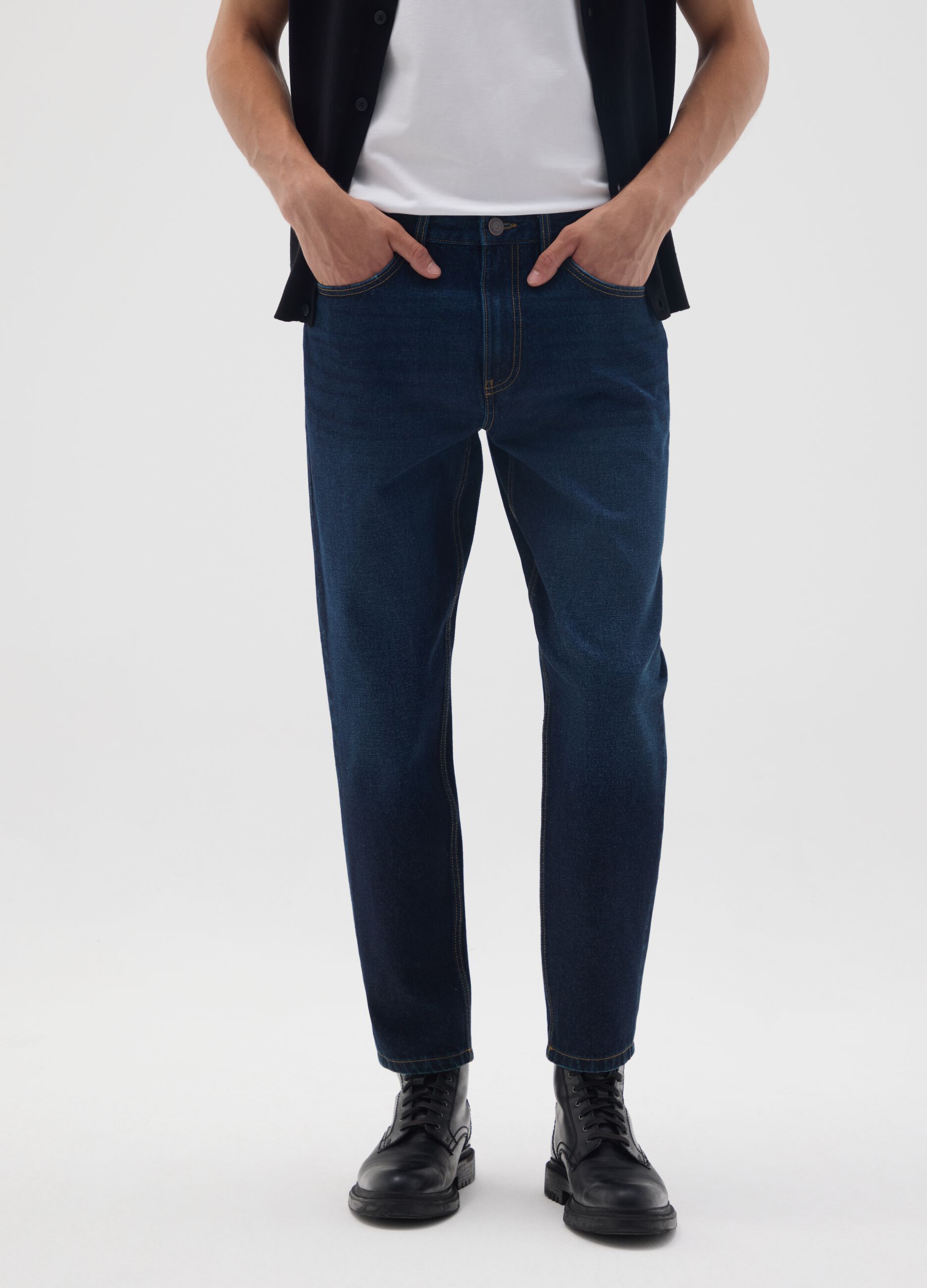 Jeans in puro cotone blu regular tapered