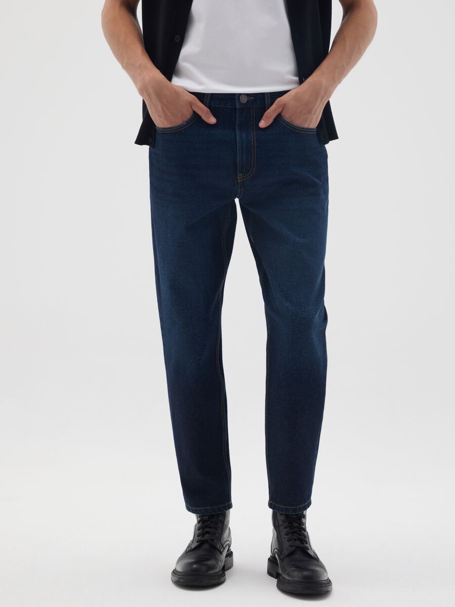 Jeans in puro cotone blu regular tapered_1