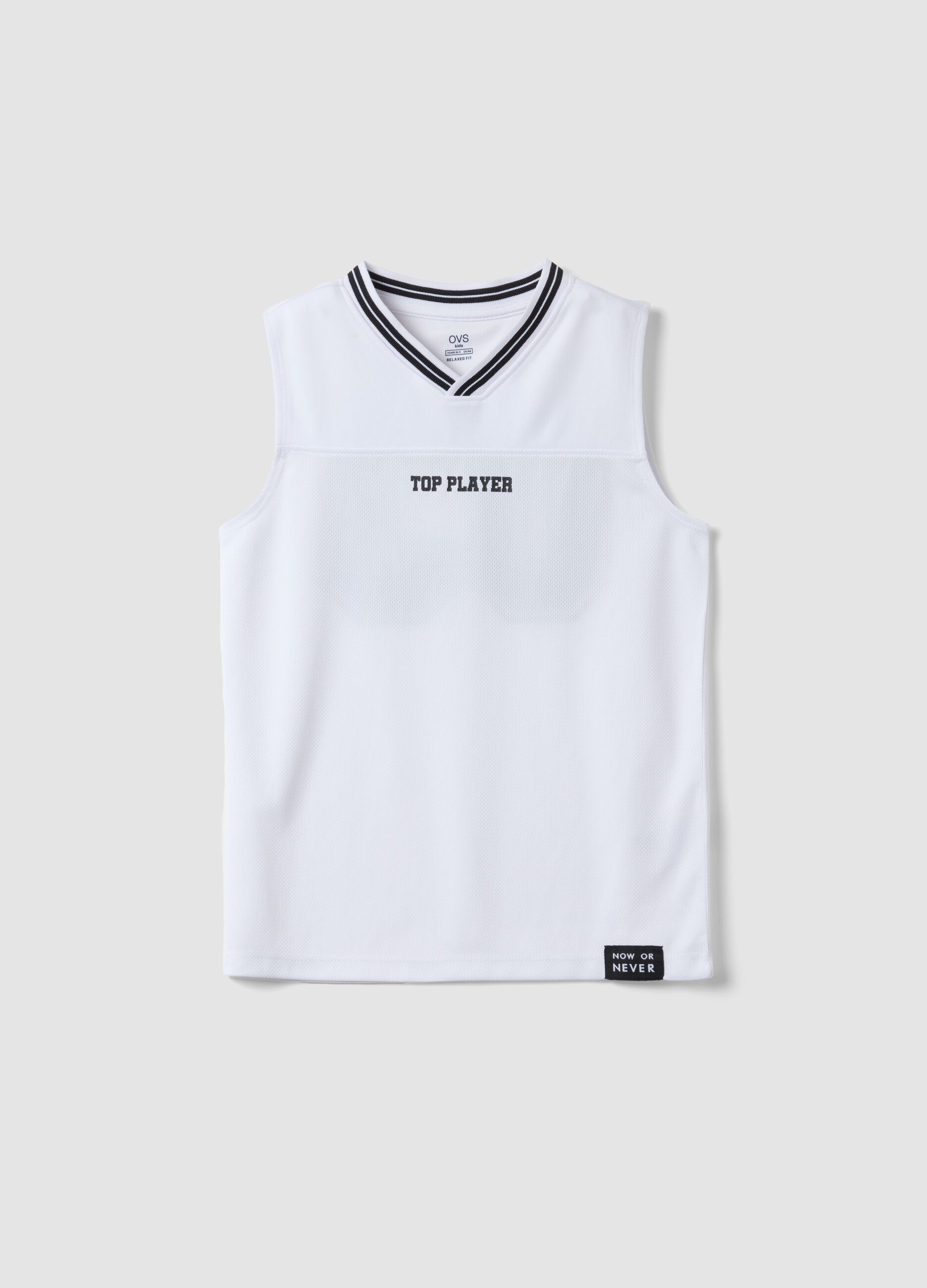 White sports vest with print