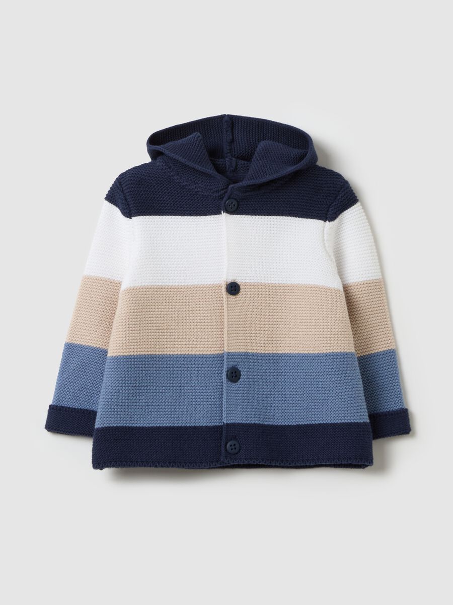 Cotton cardigan with stripes and hood_0